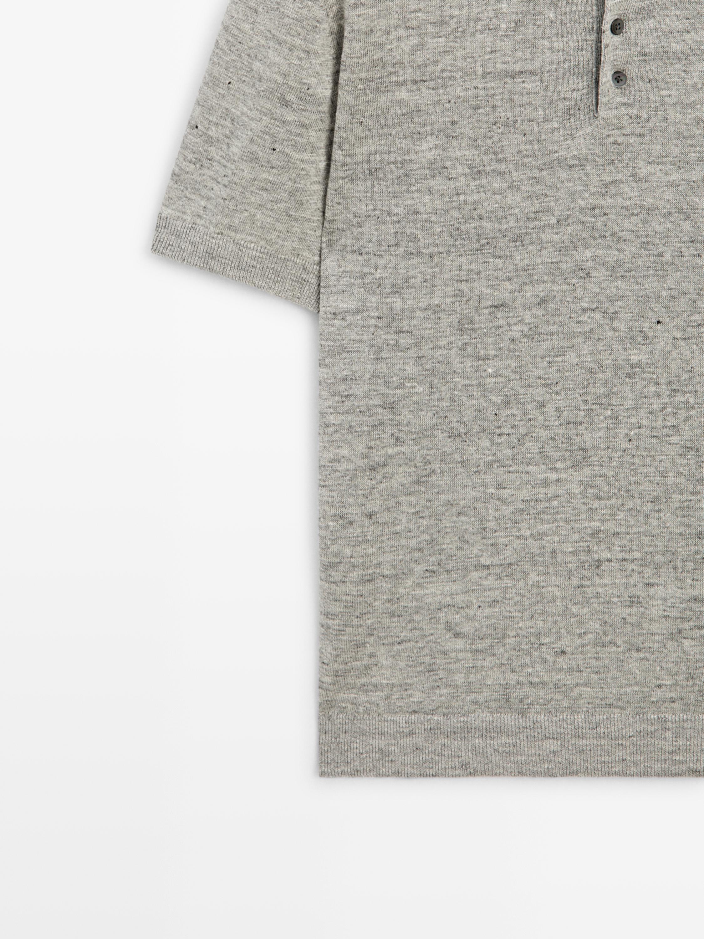 100% linen melange polo shirt — GREY MARL