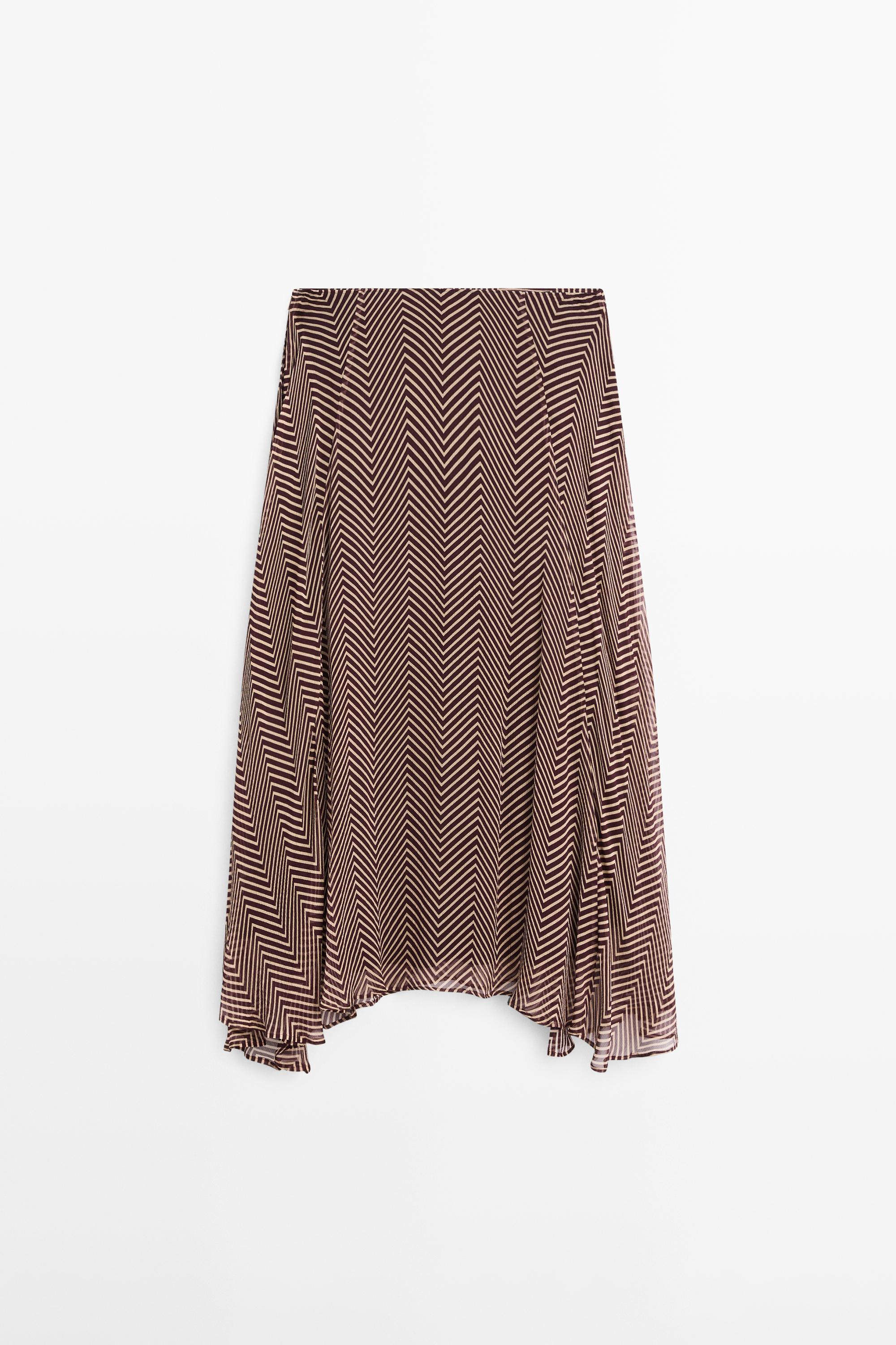 Geometric print flared midi skirt — BURGUNDY