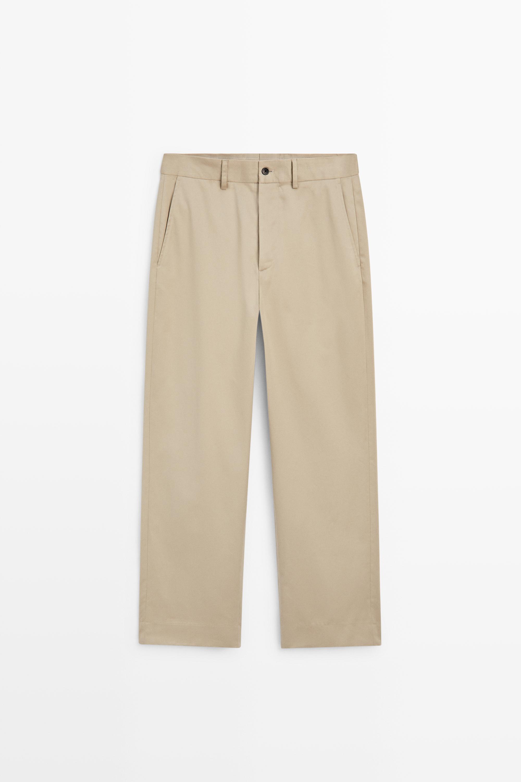 100% cotton wide-leg pants — KHAKI