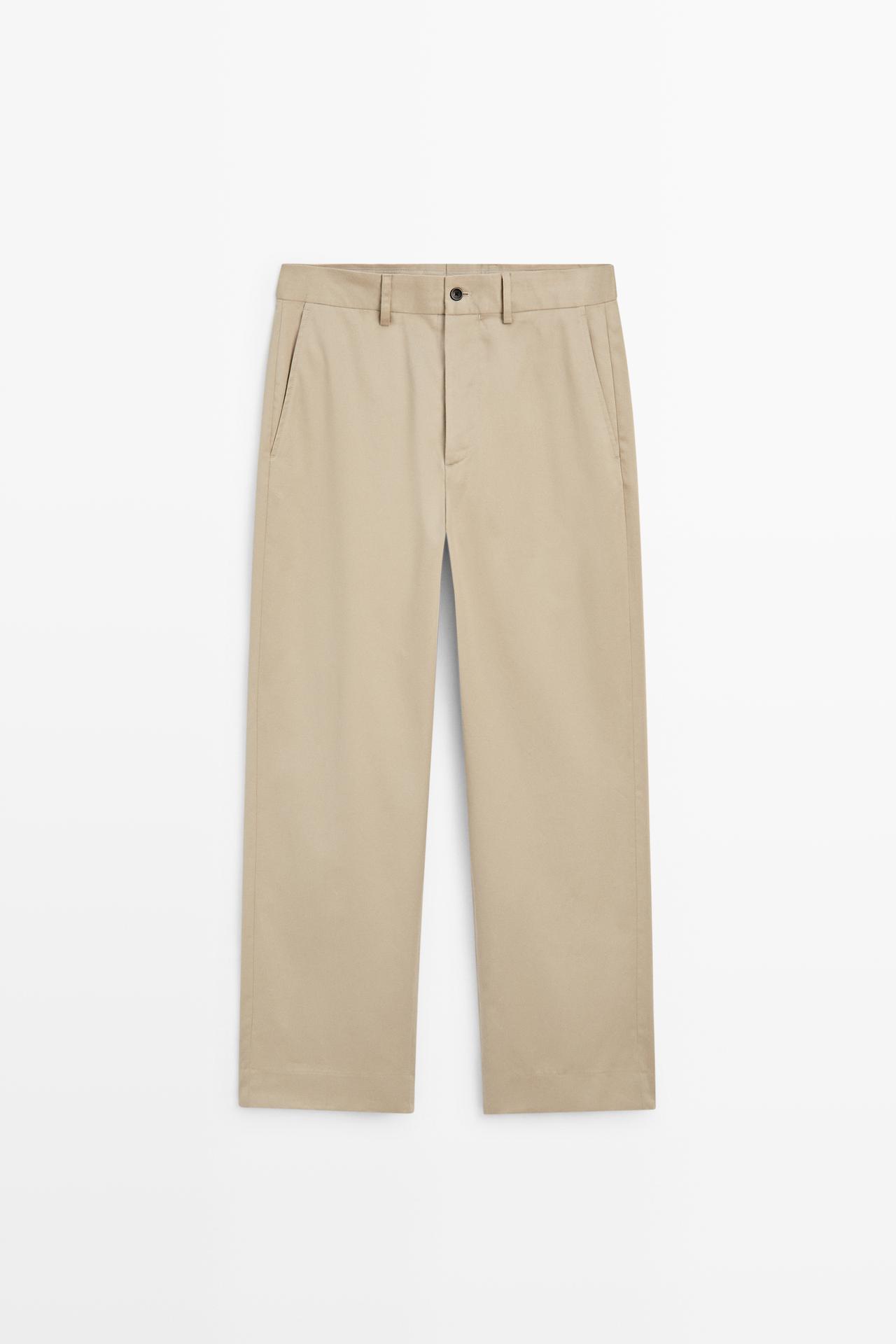 100% cotton wide-leg pants — KHAKI