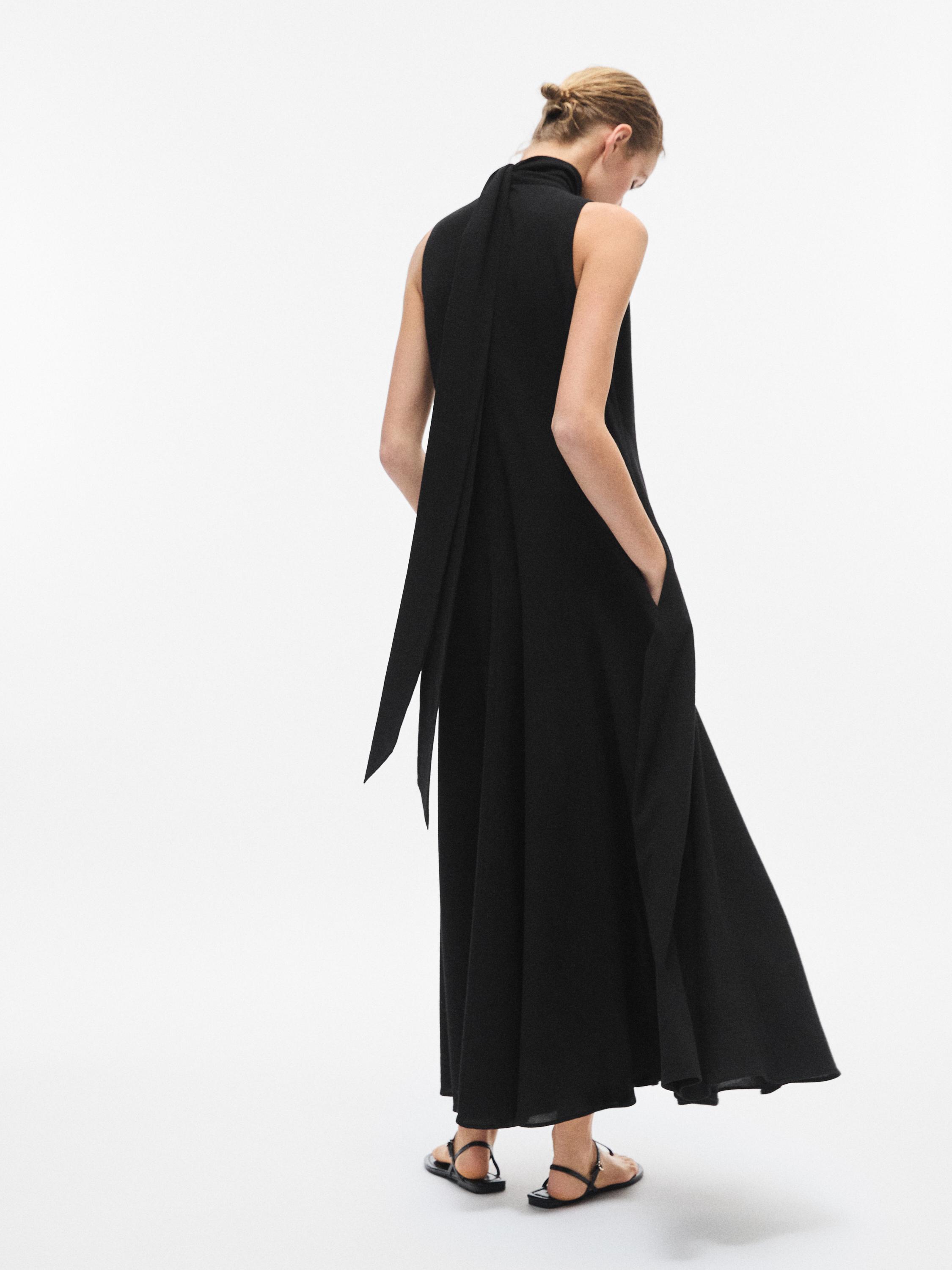 Halter neck midi dress with tie detail — BLACK
