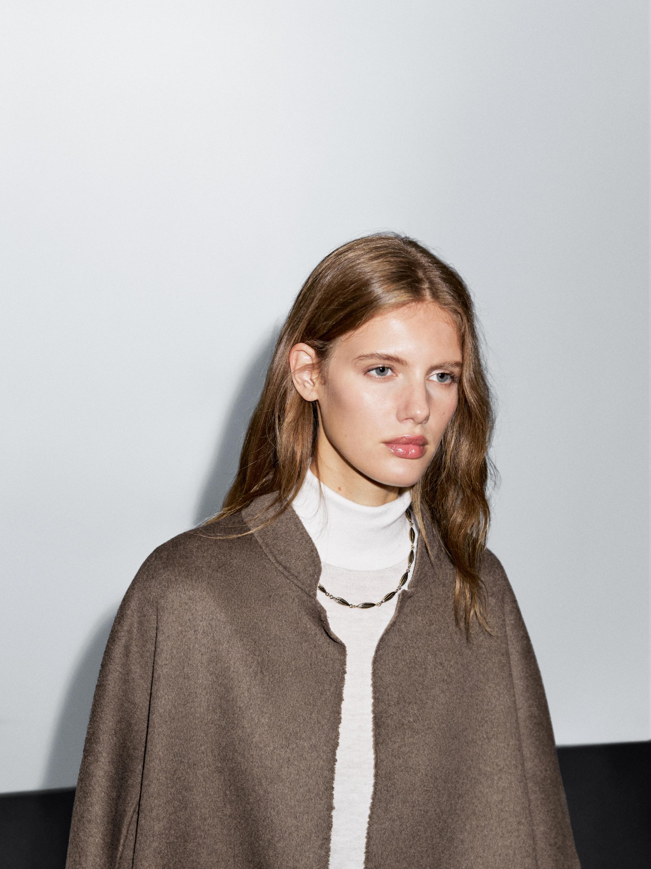 Long open wool blend coat