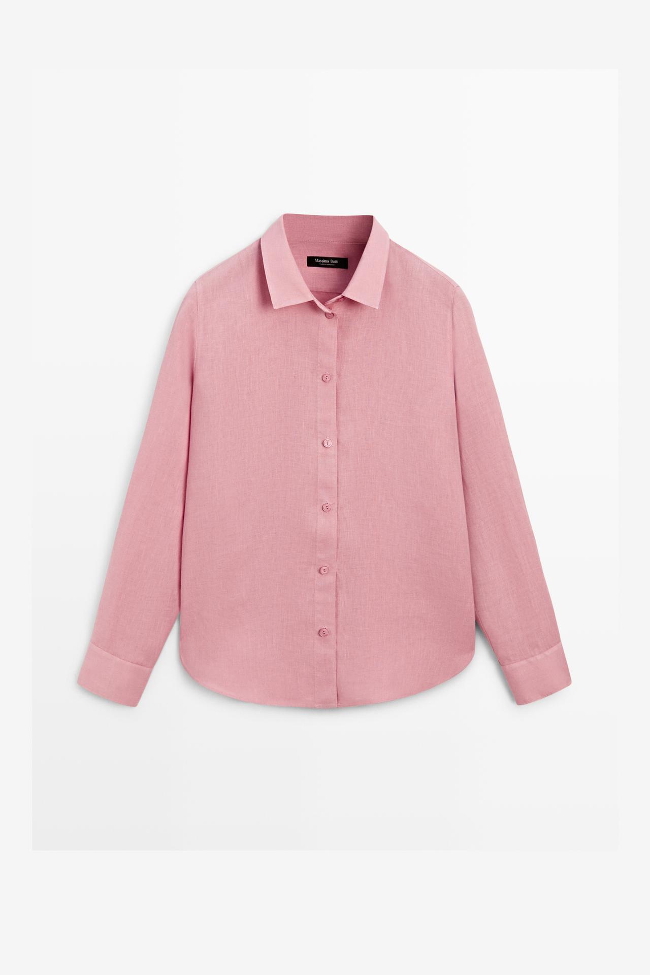 Massimo Dutti - Dames - Soepelvallend 100% Linnen Overhemd - Klei - 34