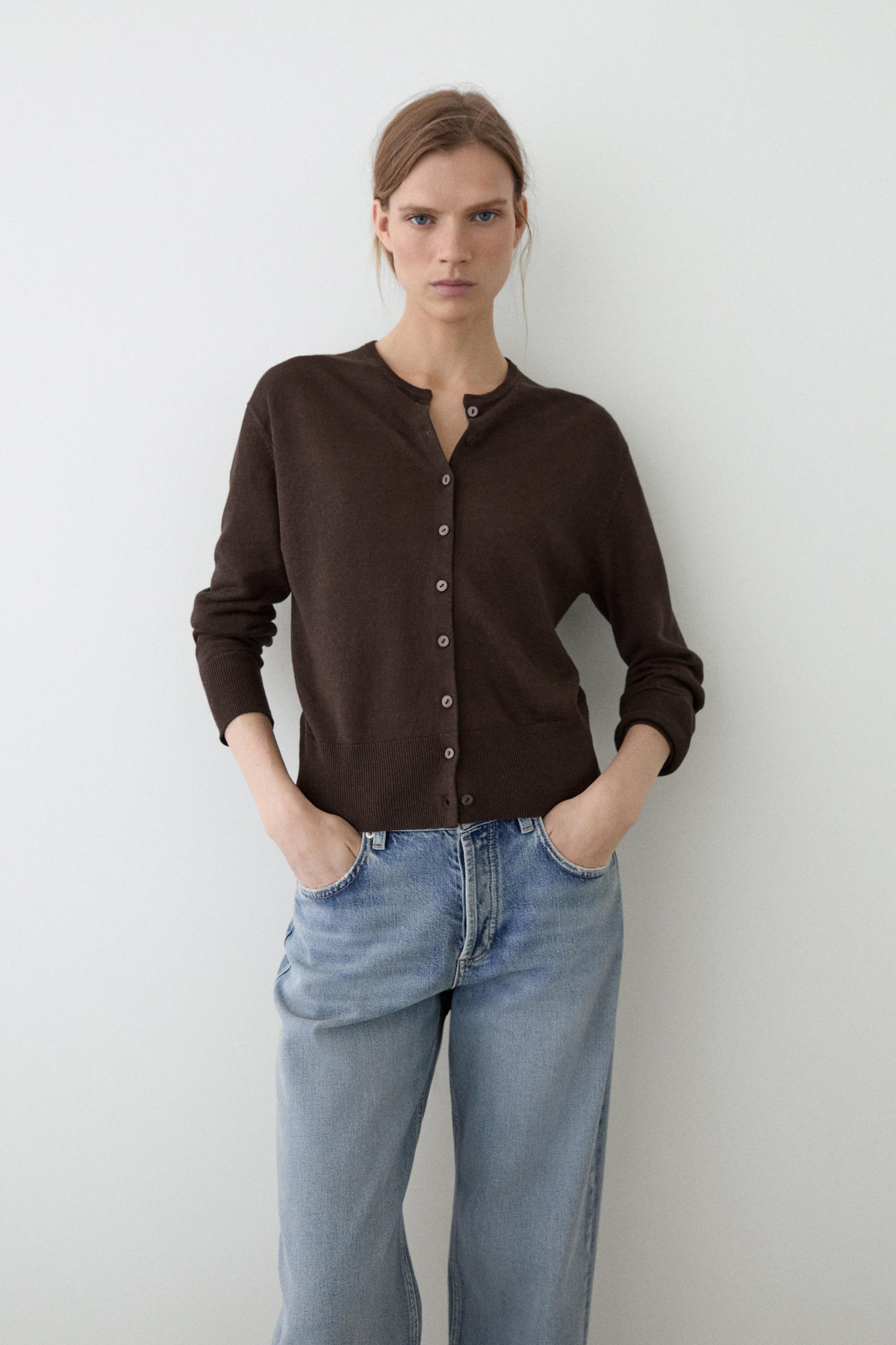 სელის ნაქსოვი კარდიგანი ღილებით