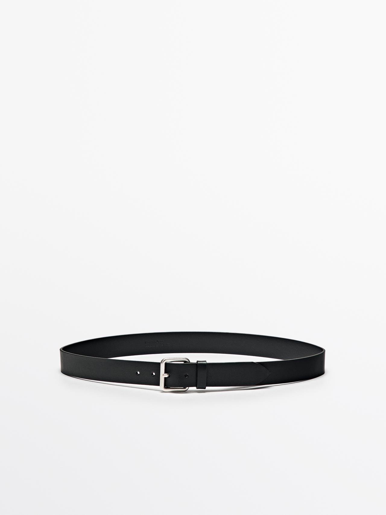 Massimo Dutti - Herre - Bælte I Skind Med Metalspænde - Sort - 90