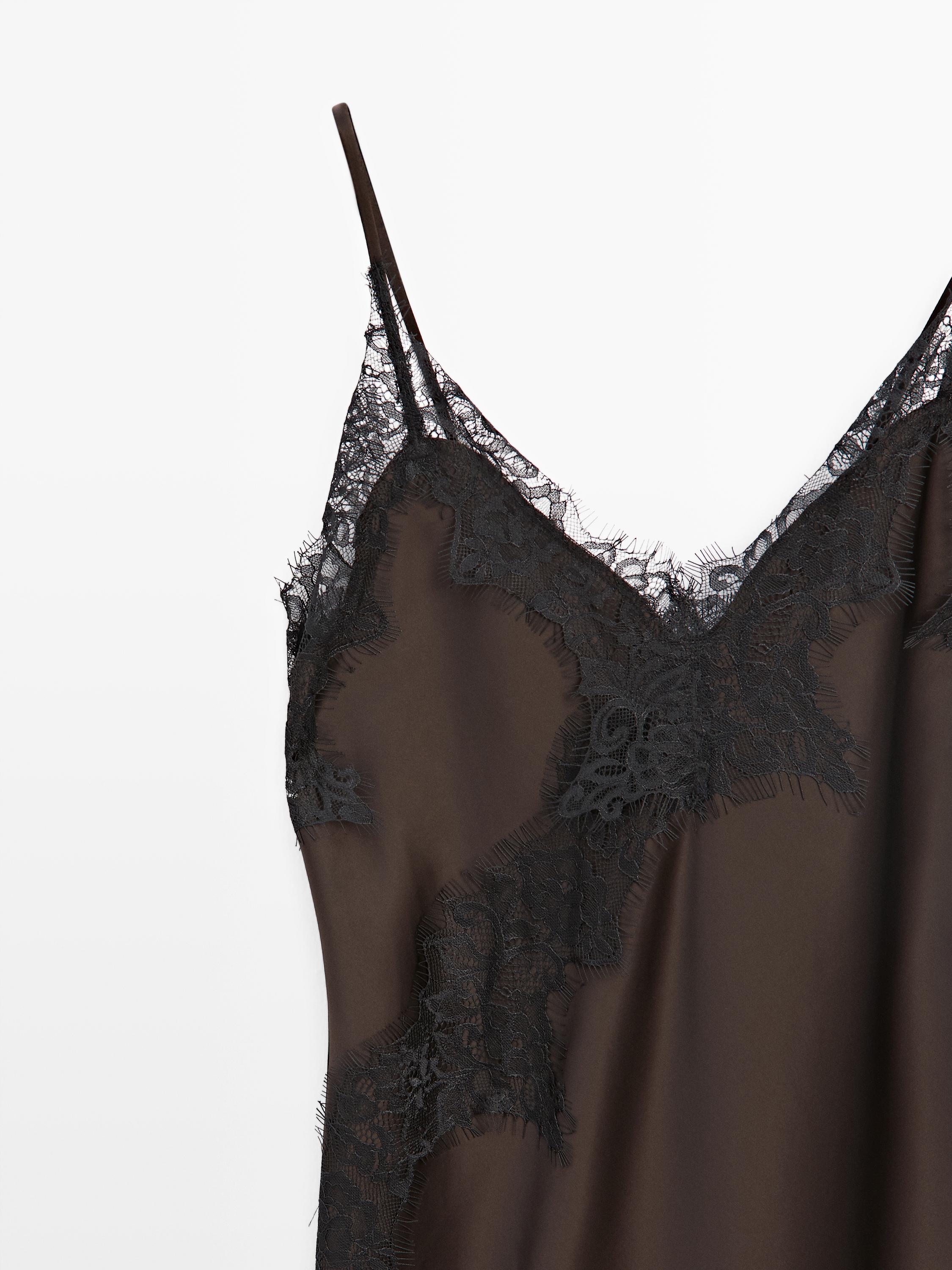 Camisole dress with lace detail — Chocolate