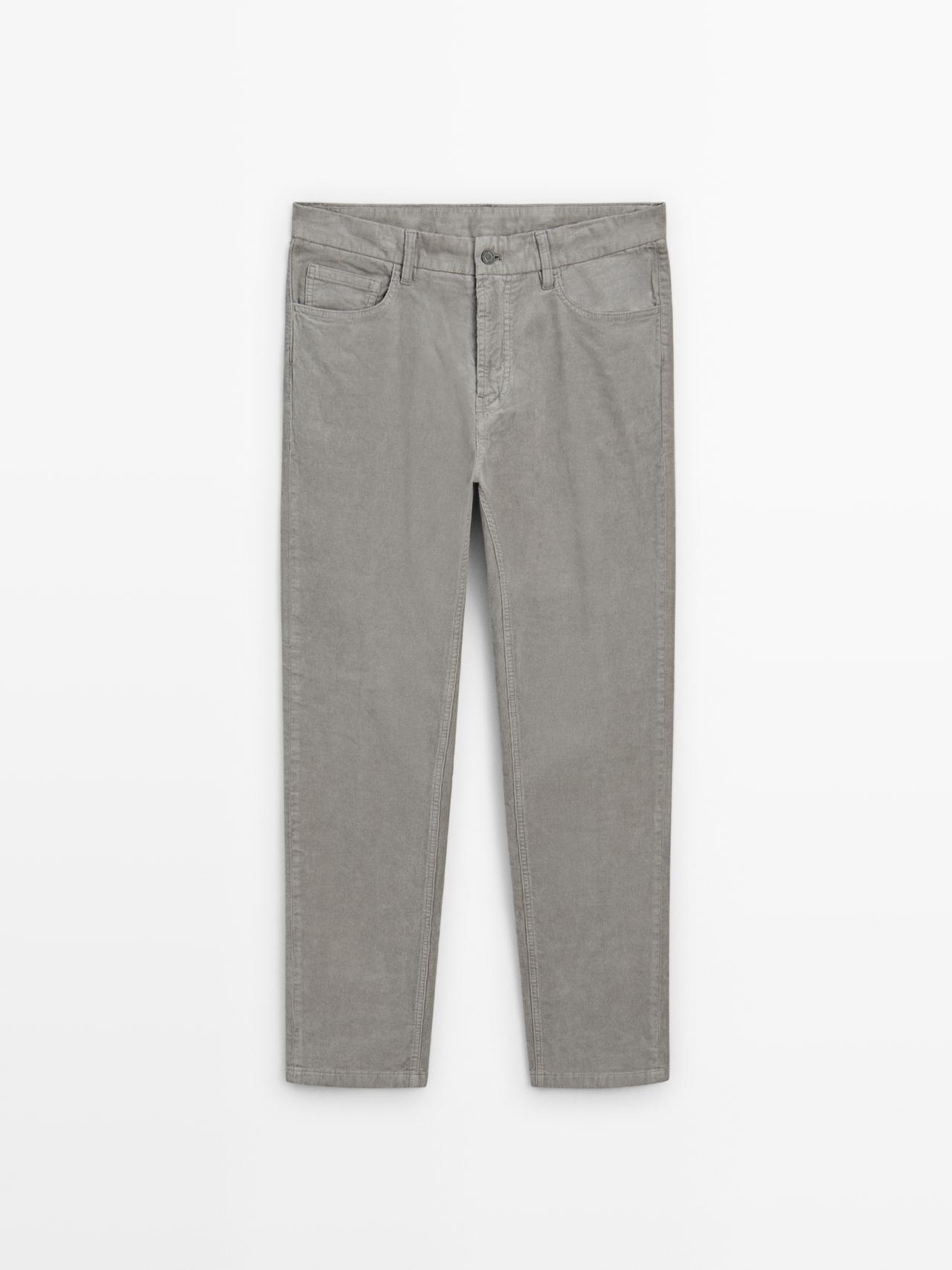 Massimo Dutti - Herre - Slim Fit Denimbukser I Jernbanefløjl - Perlegrå - 38