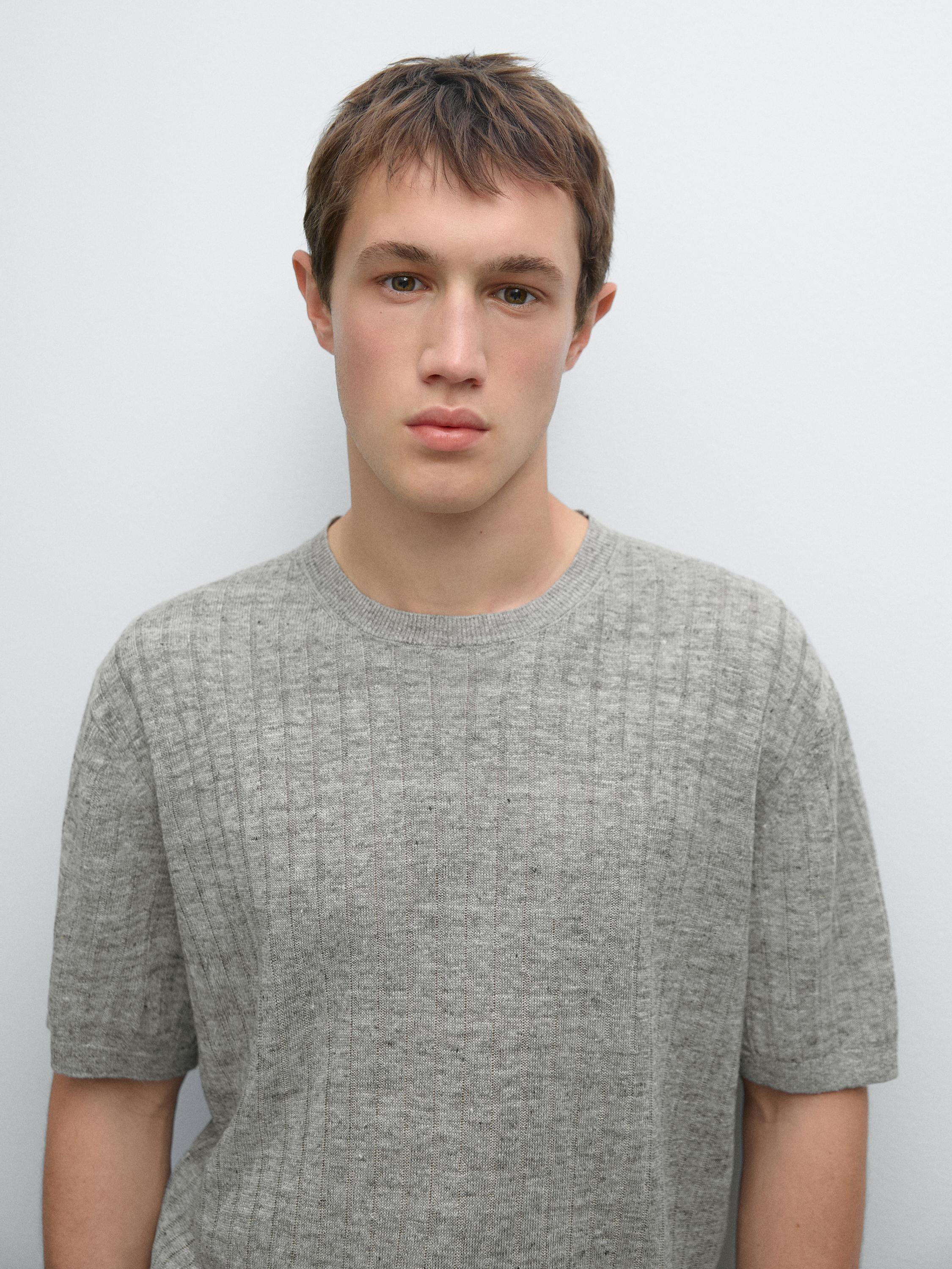 Koszulka z prążkowanej dzianiny ze 100% lnu