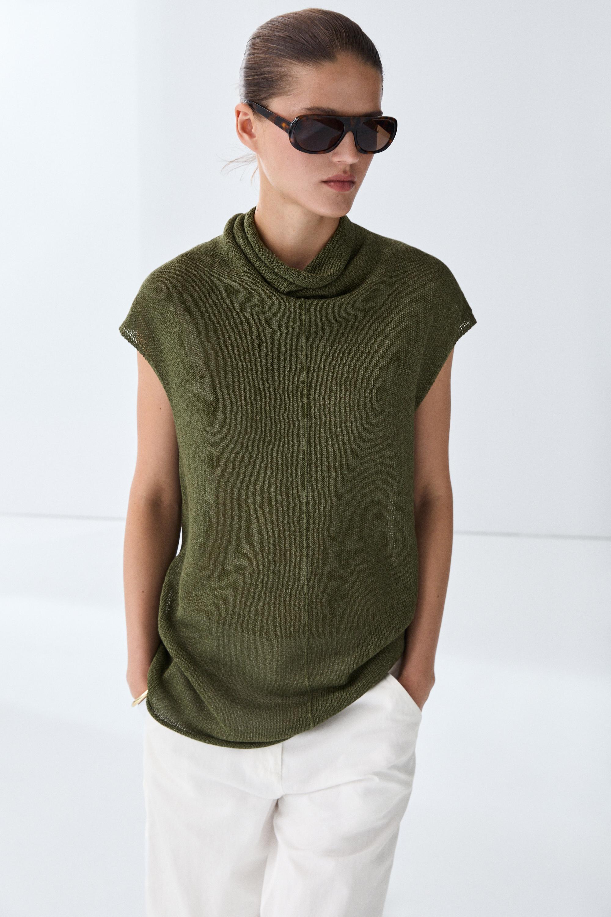 Draped high neck knit top