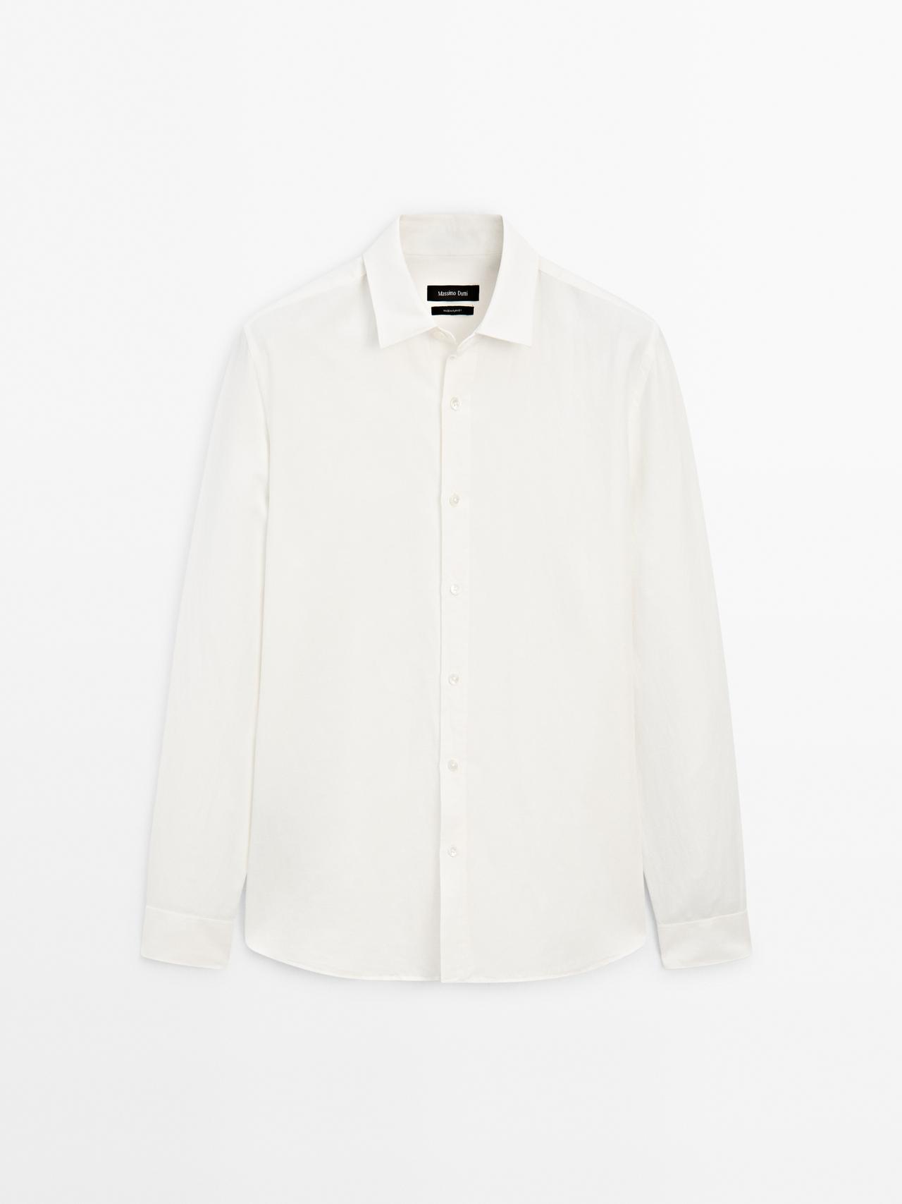 Massimo Dutti - Herre - Regular Fit Skjorte I Hørblanding - Beige - M