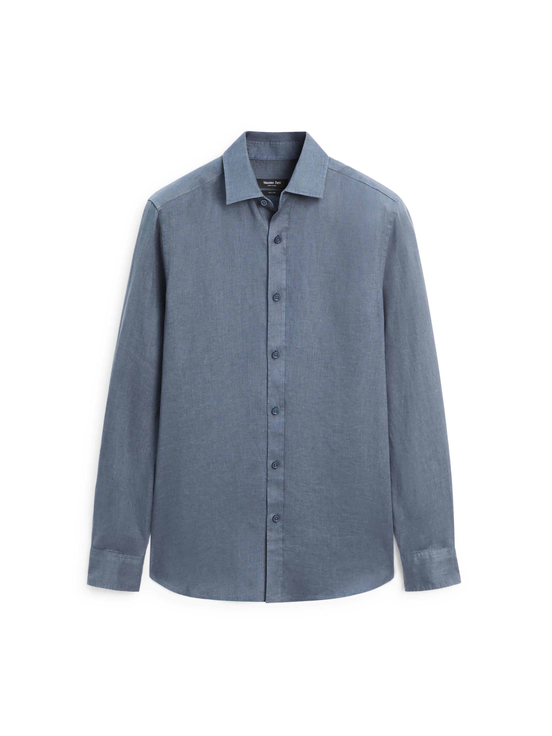 100% linen slim fit shirt — DARK BLUE