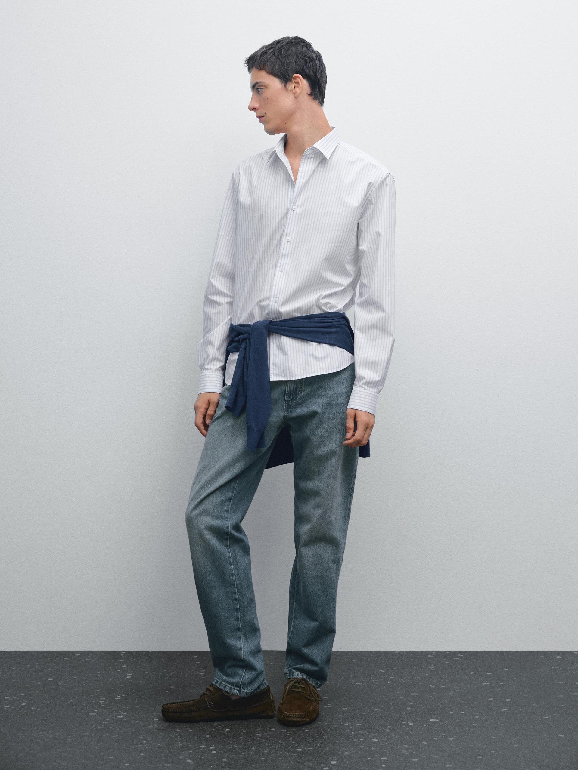 Chemise À Rayures Regular Fit - Blanc - Xl - Massimo Dutti - Homme