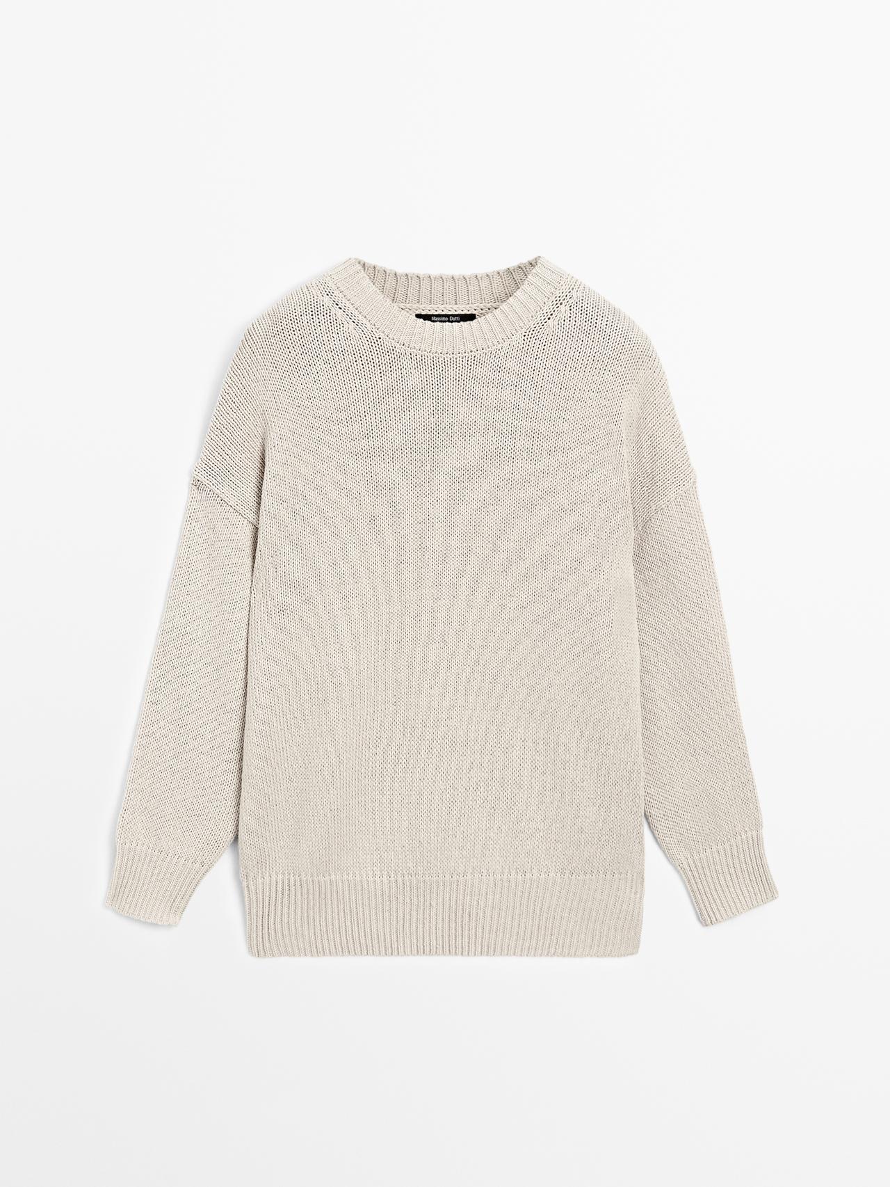 Massimo Dutti - Dame - Striktrøje I Hørblanding Med Rund Hals - Beige - Xs