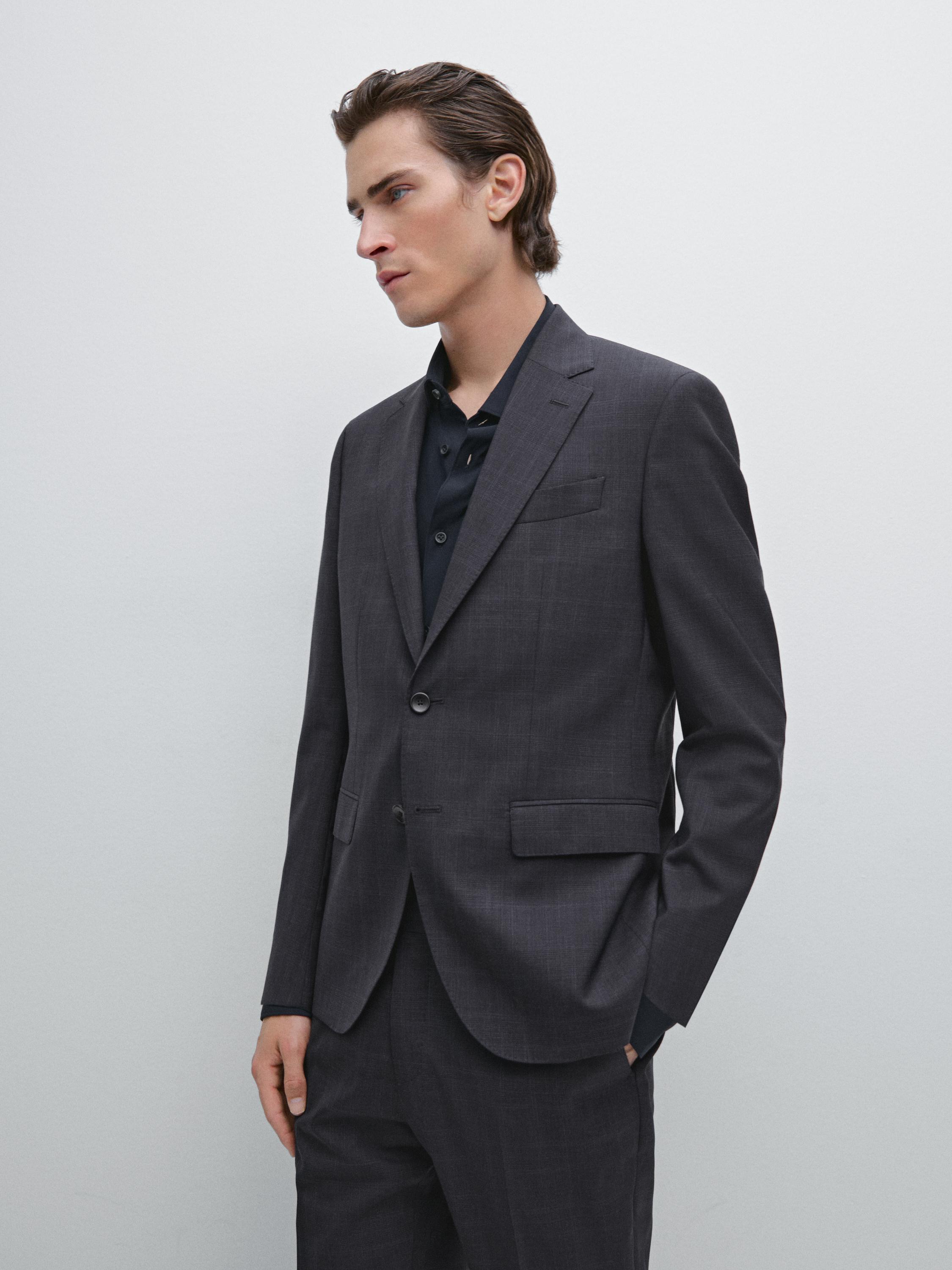 100% wool check suit blazer