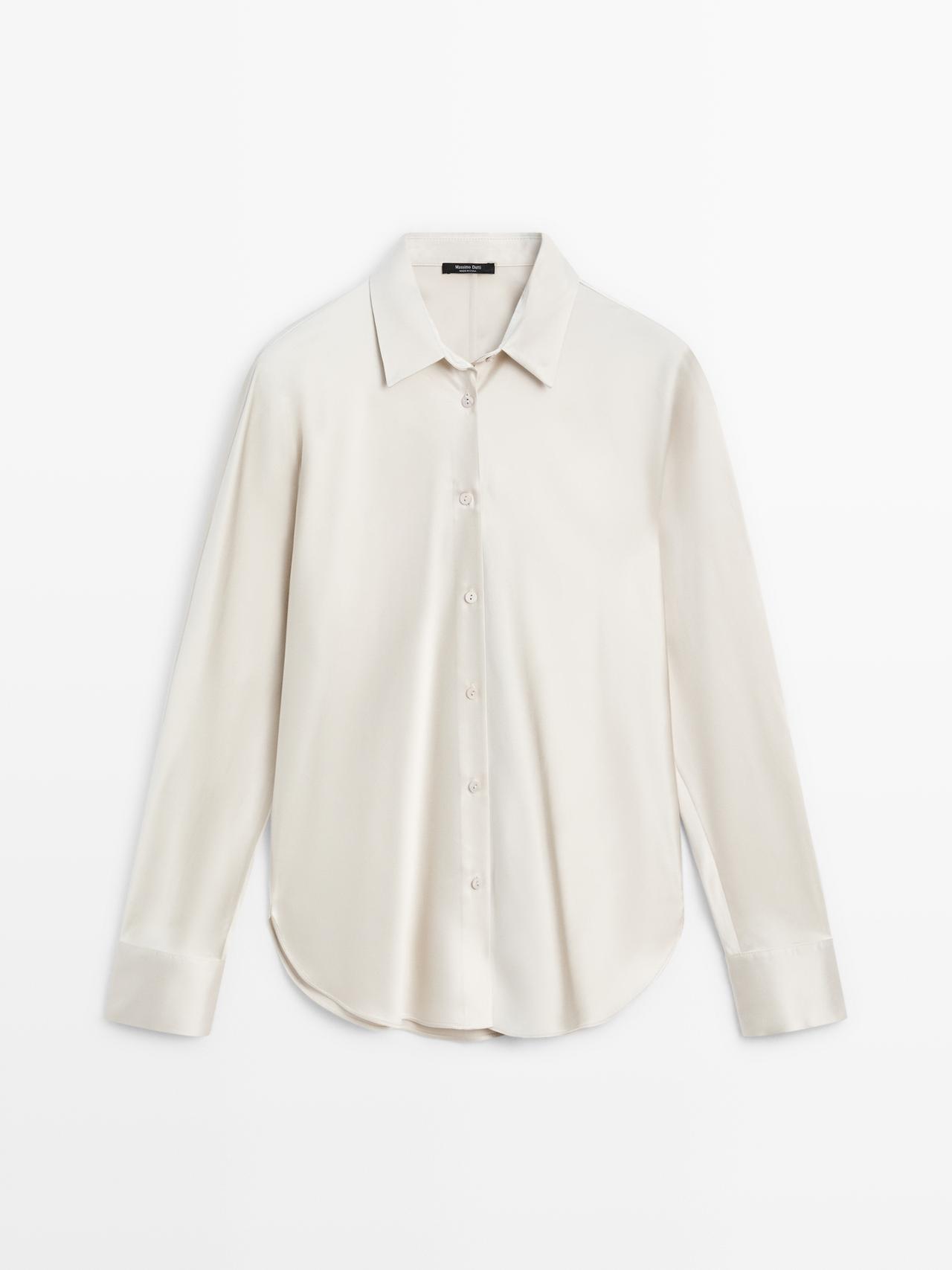 Massimo Dutti - Dame - Satinskjorte Med Flagermusærmer - Sølv - Xs