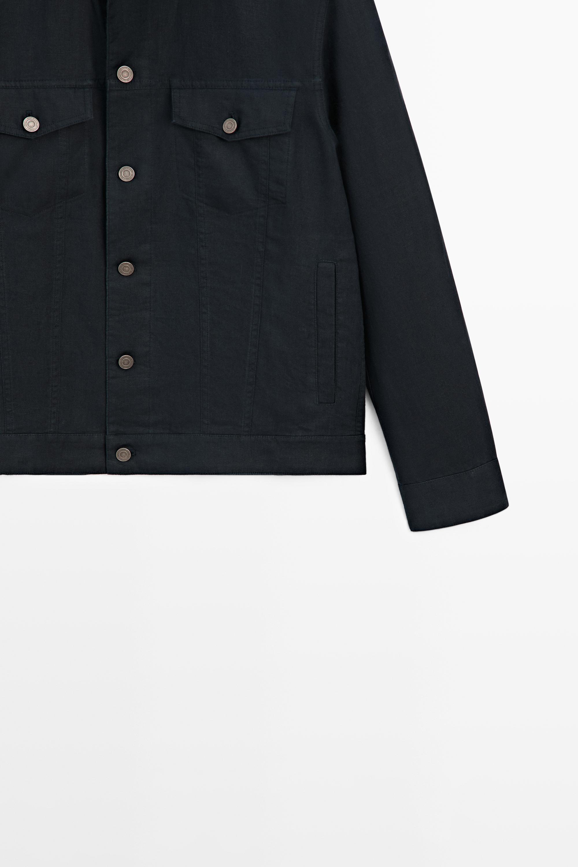 100% linen trucker jacket — NAVY BLUE