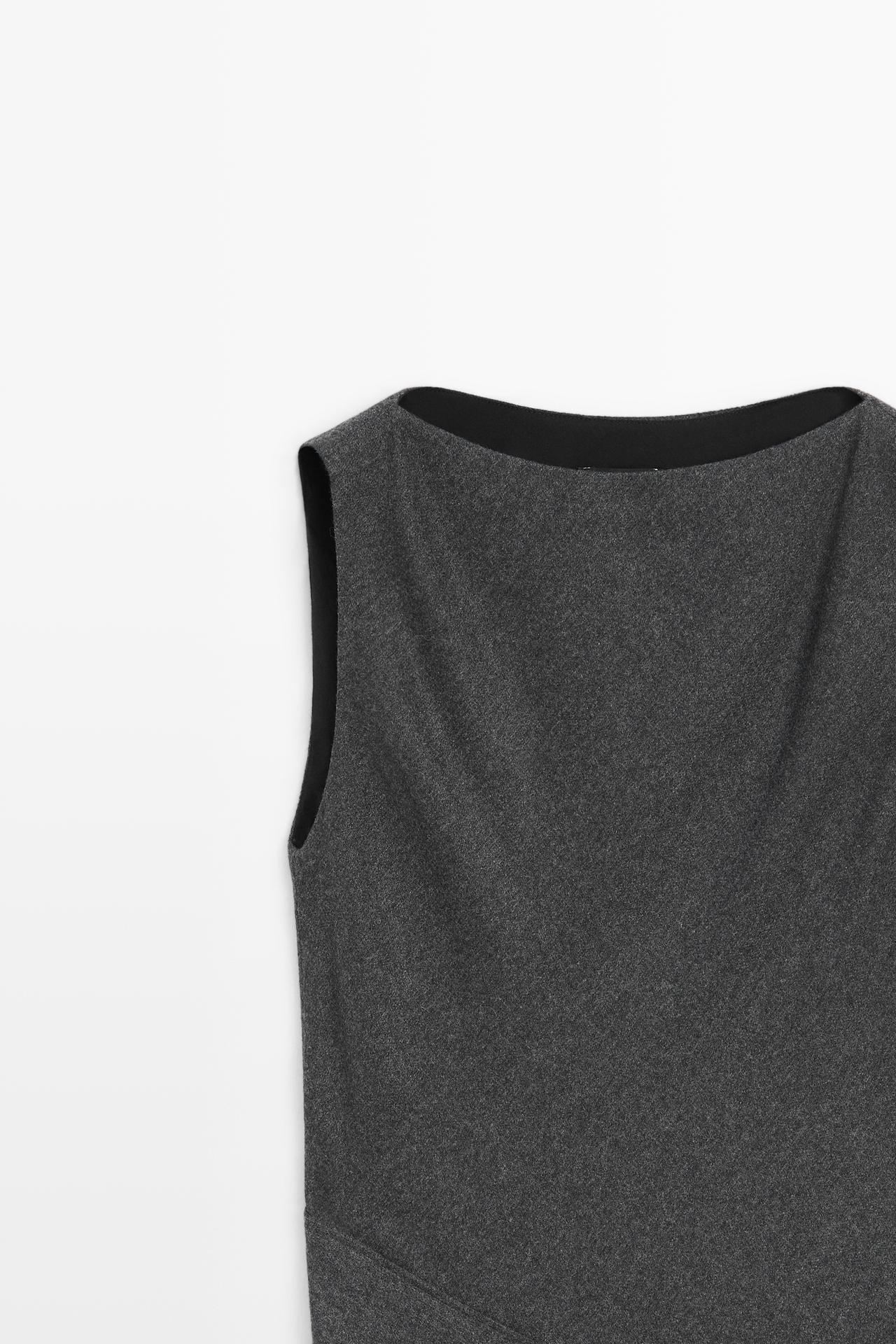 Asymmetric midi dress with draped detail — GREY