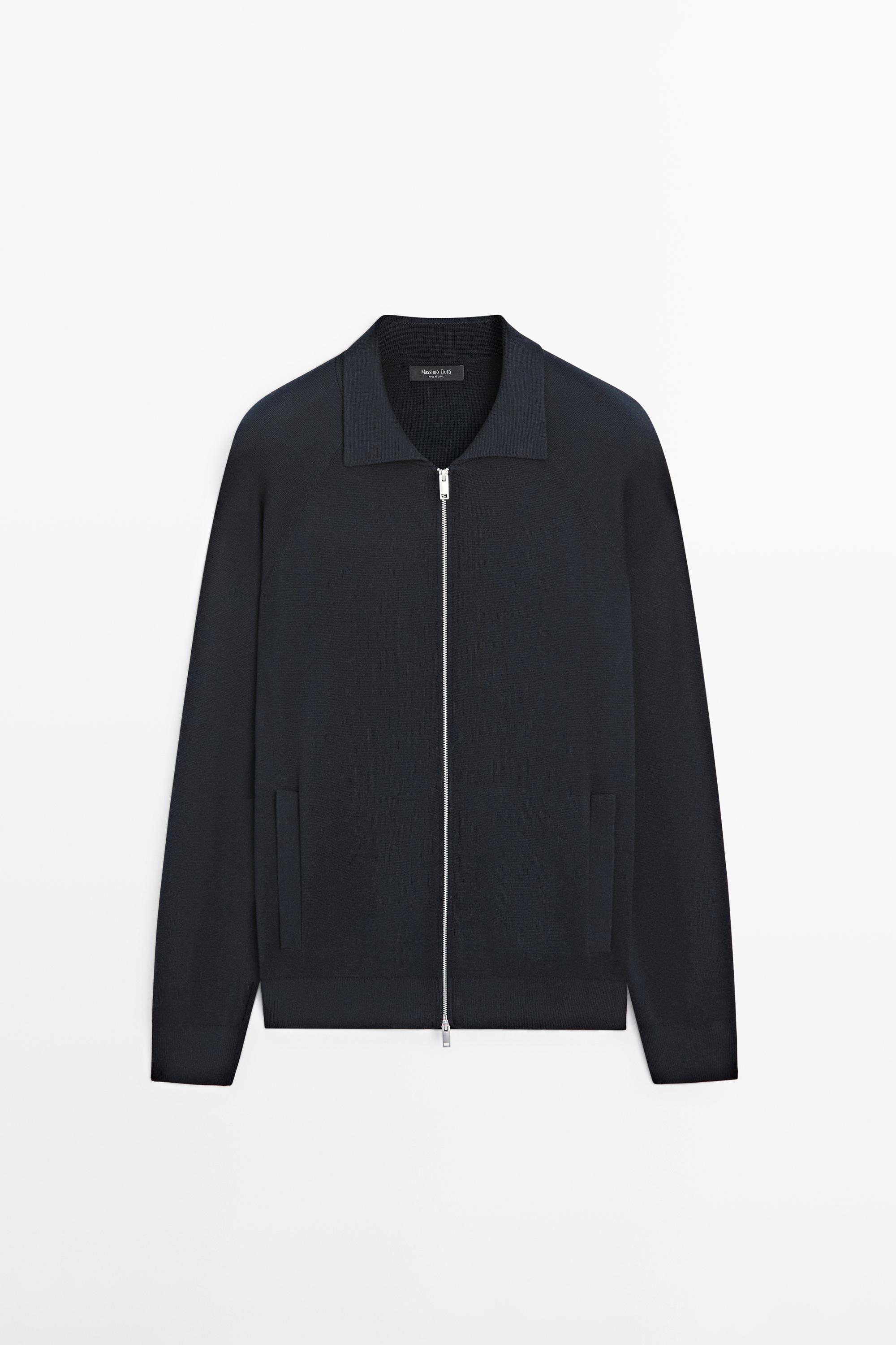 Cotton blend zip-up knit cardigan