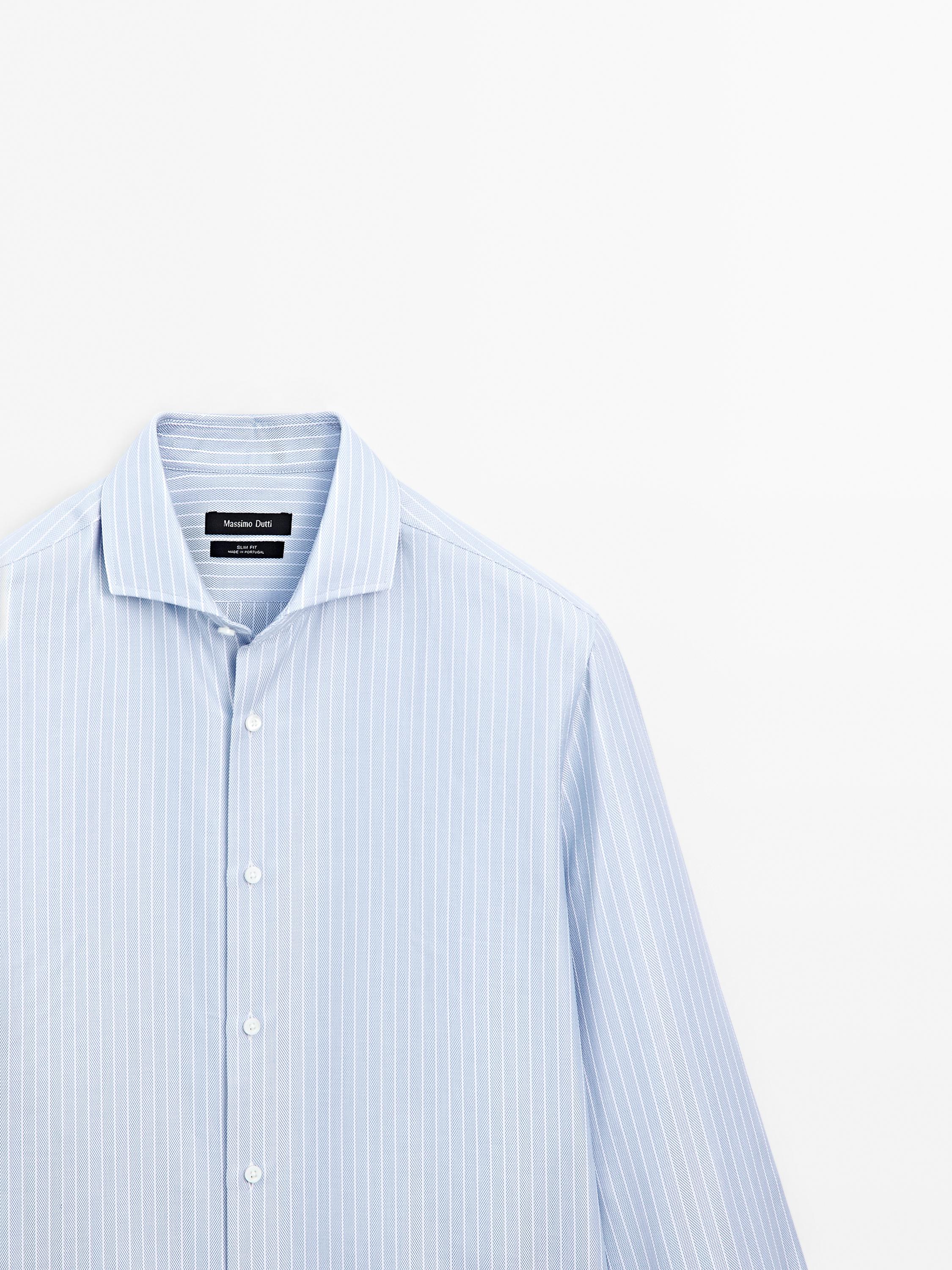 Slim fit striped 100% cotton shirt