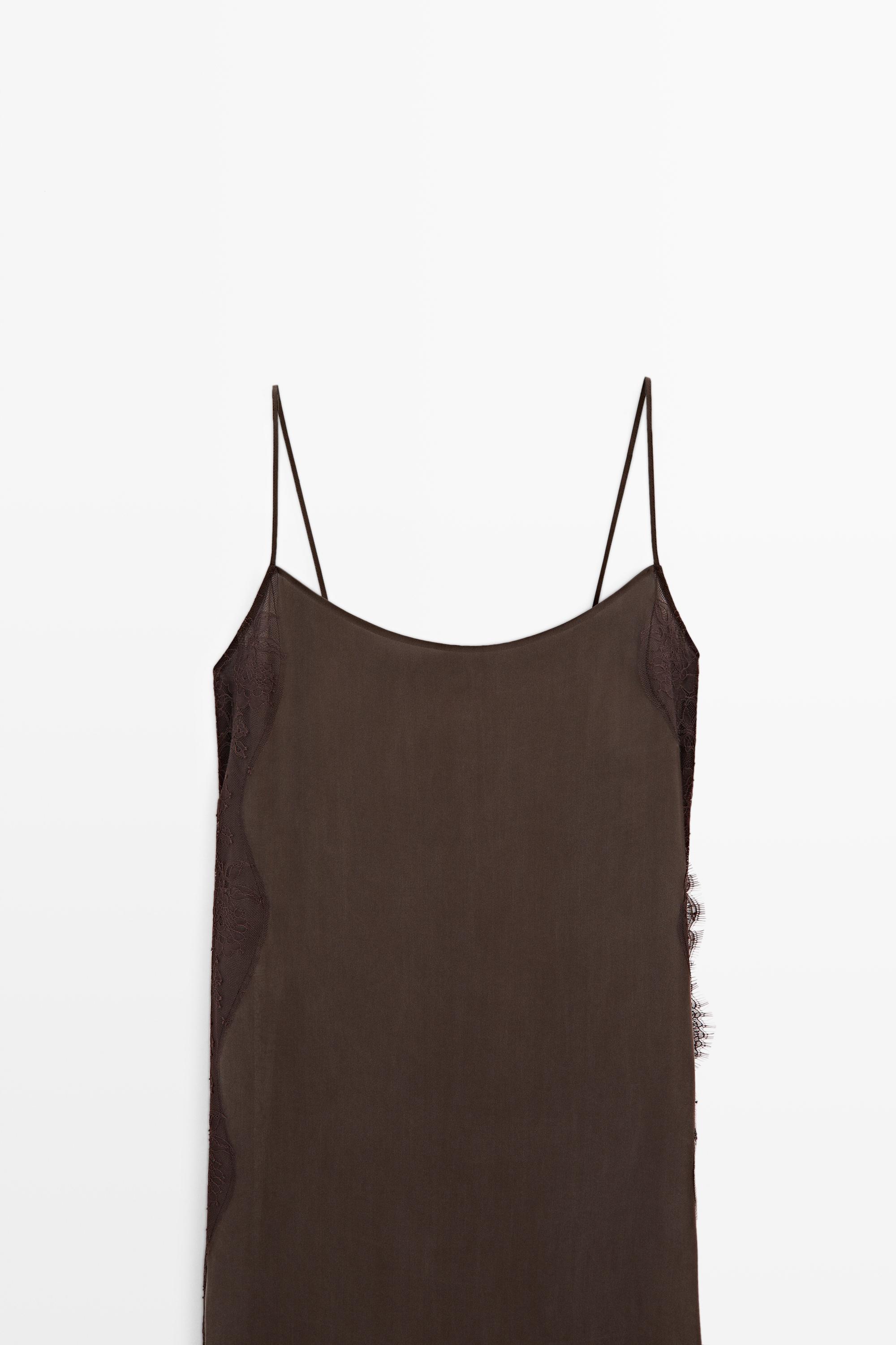Total look camisole dress with lace detail — Chocolate