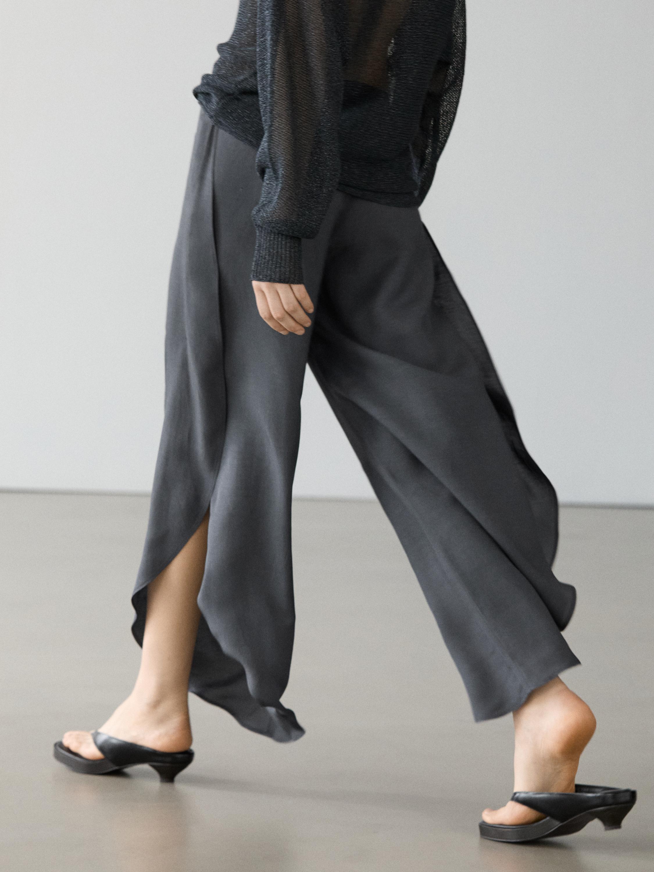 Linen blend trousers with slit details — ANTHRACITE GREY