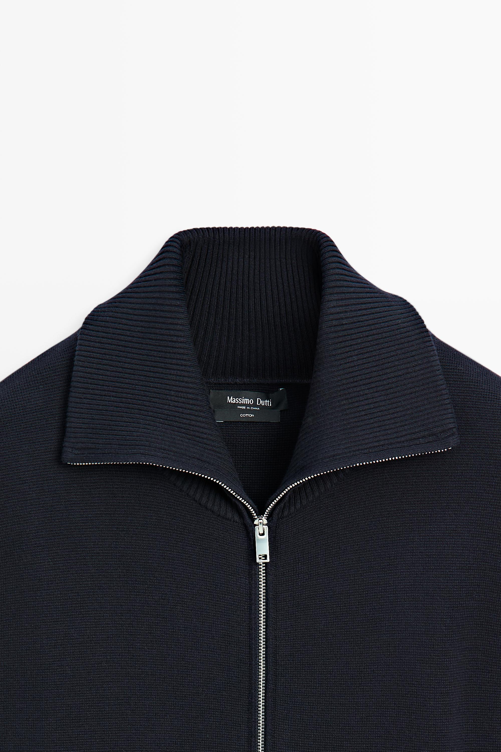 100% cotton zip-up knit cardigan — NAVY BLUE