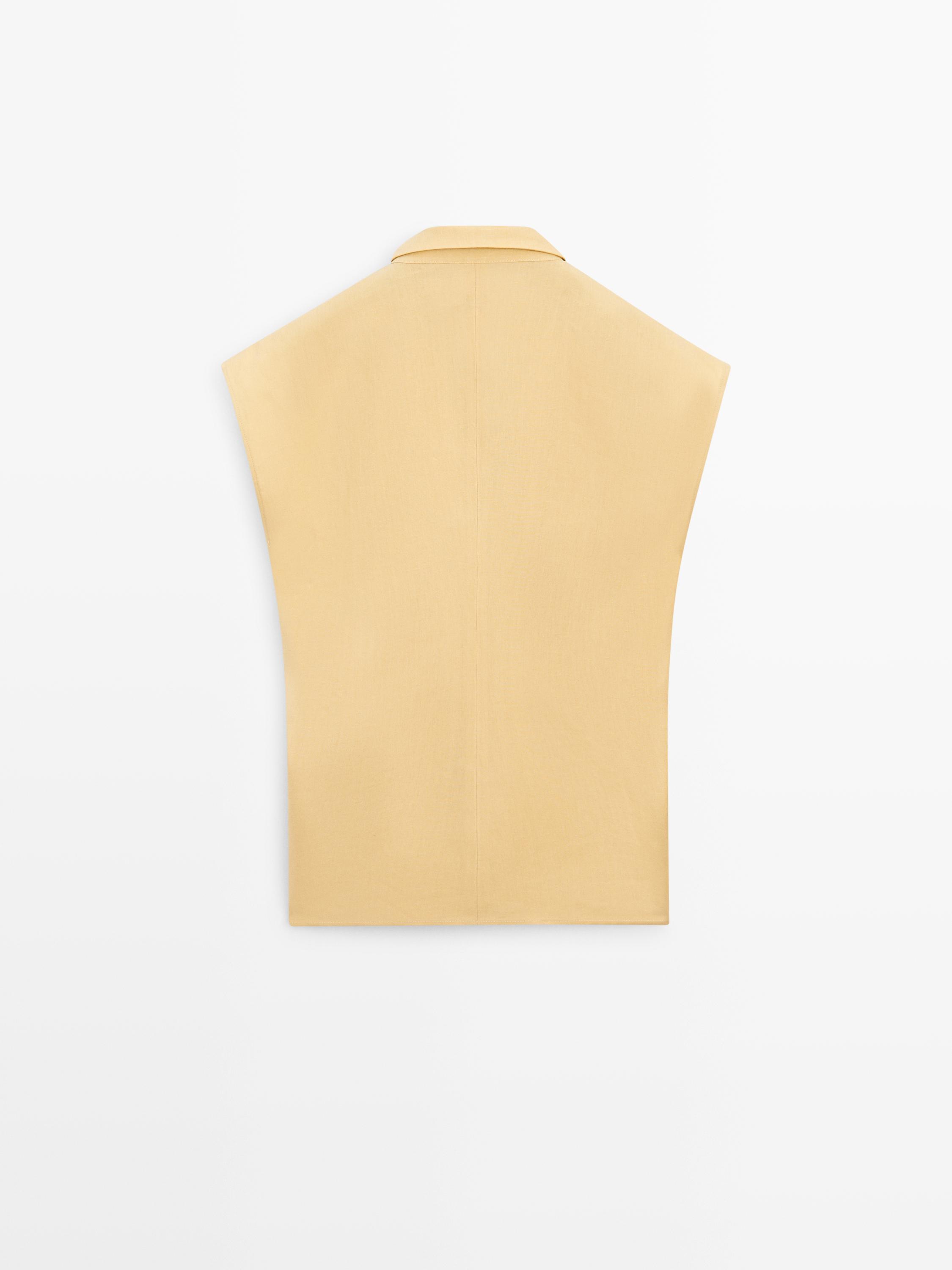Linen double-breasted lapel vest — YELLOW