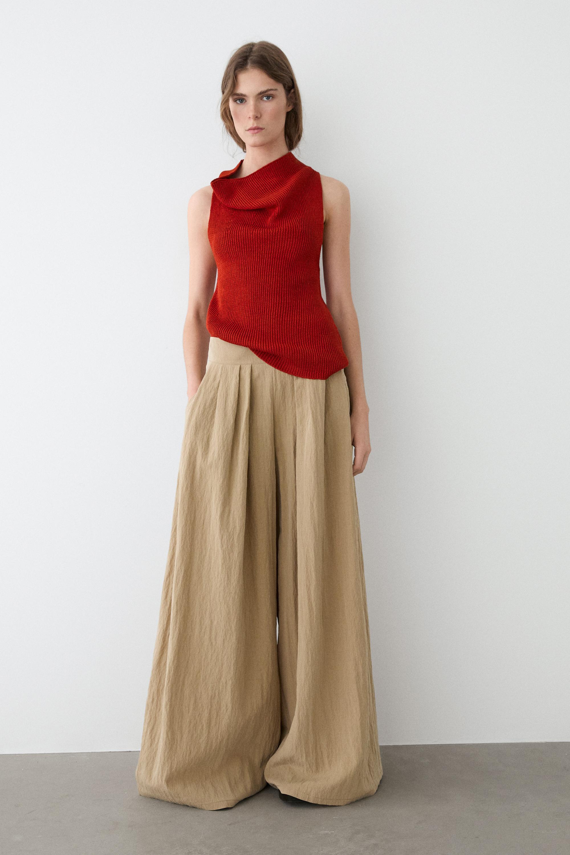 Palazzo trousers with box pleats — CAMEL