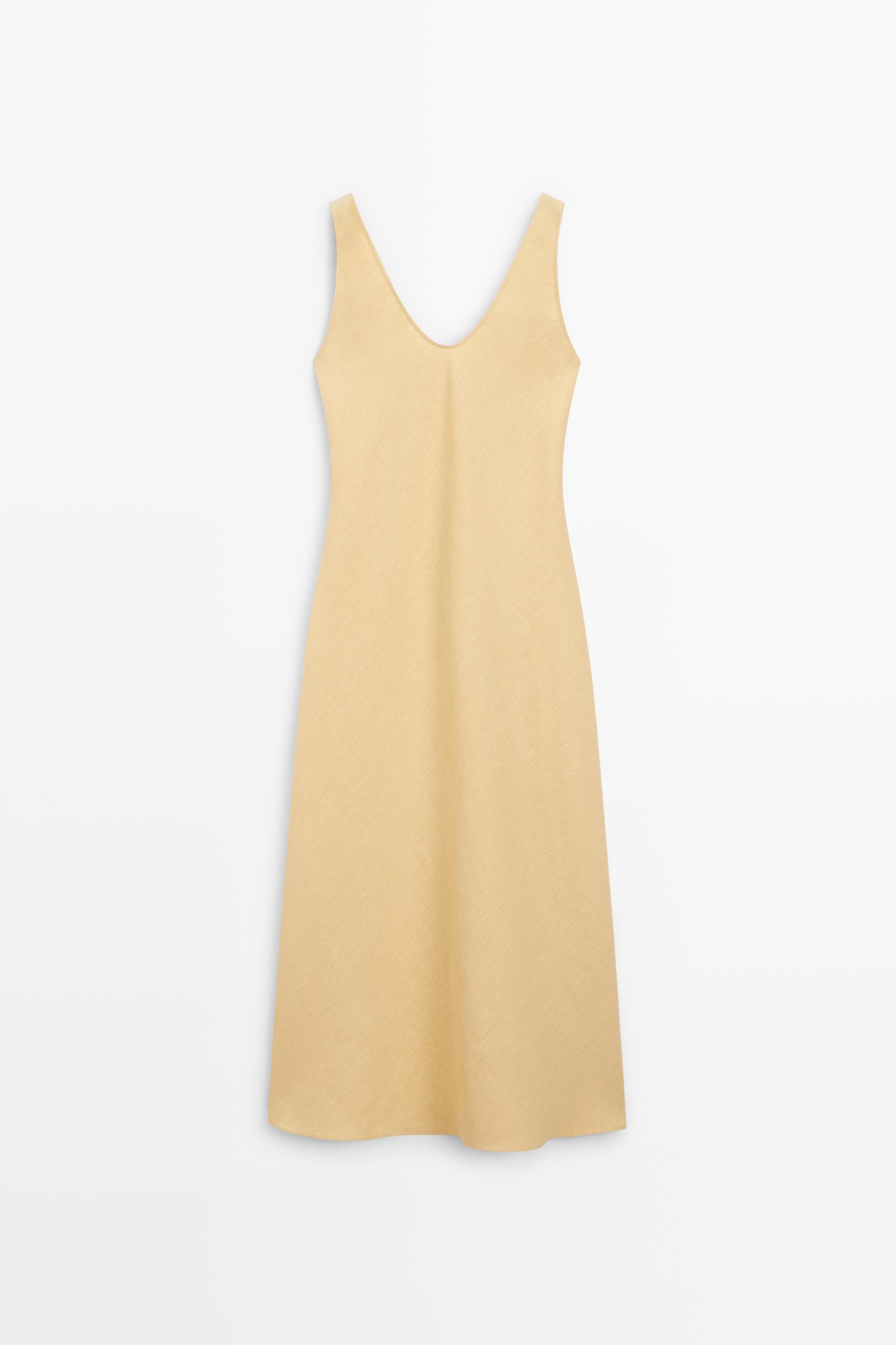 Midi šaty s ľanovými ramienkami