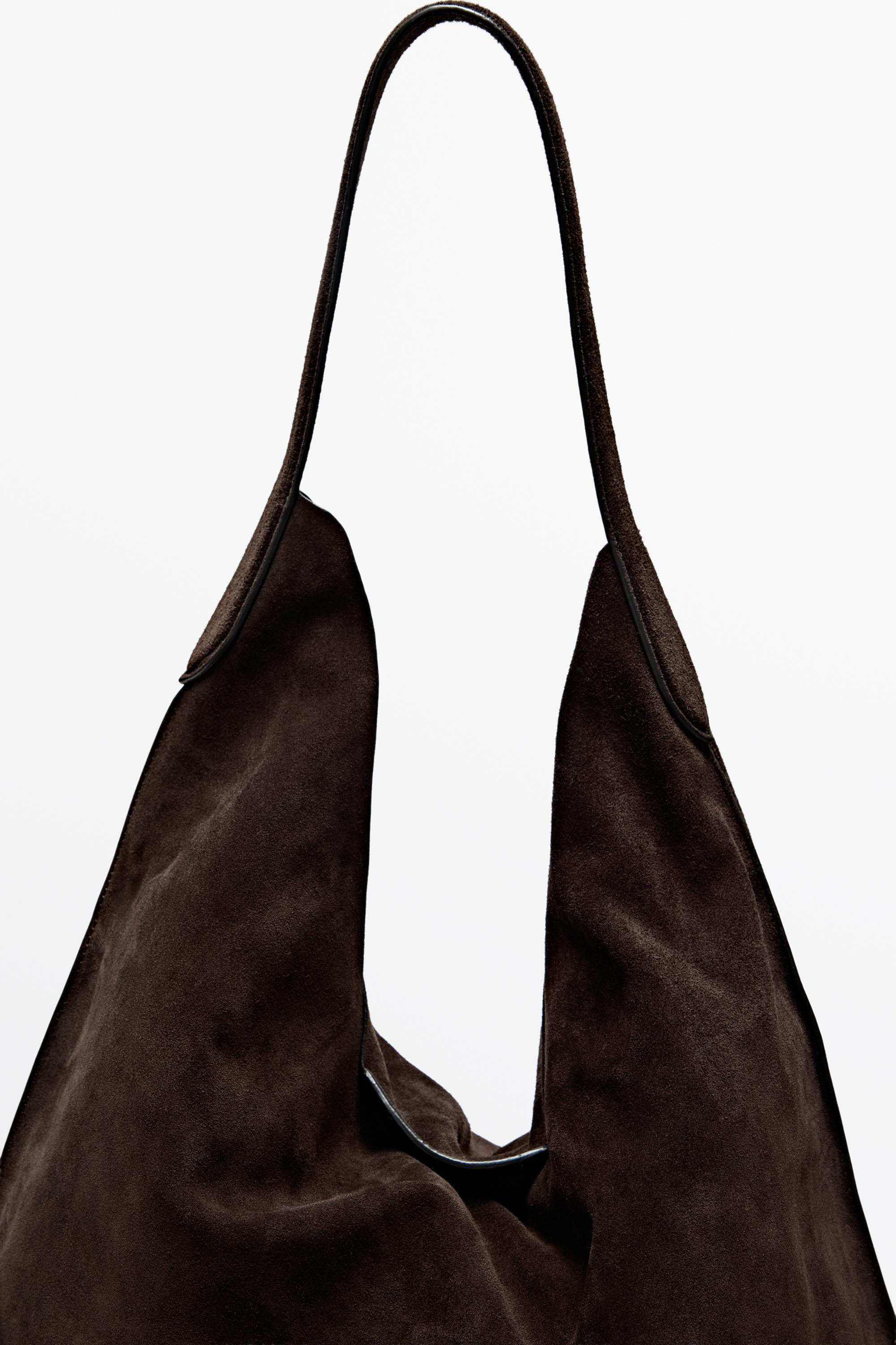Maxi split suede leather shoulder bag — Chocolate