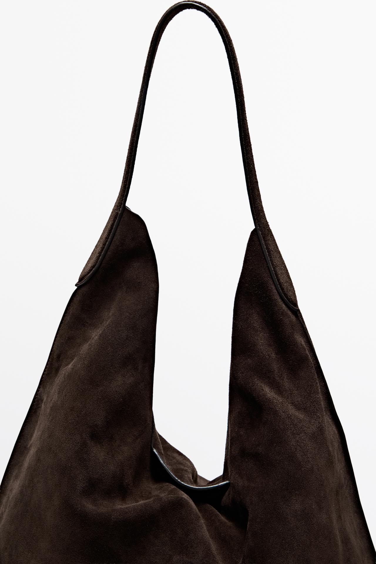 Maxi split suede leather shoulder bag — Chocolate