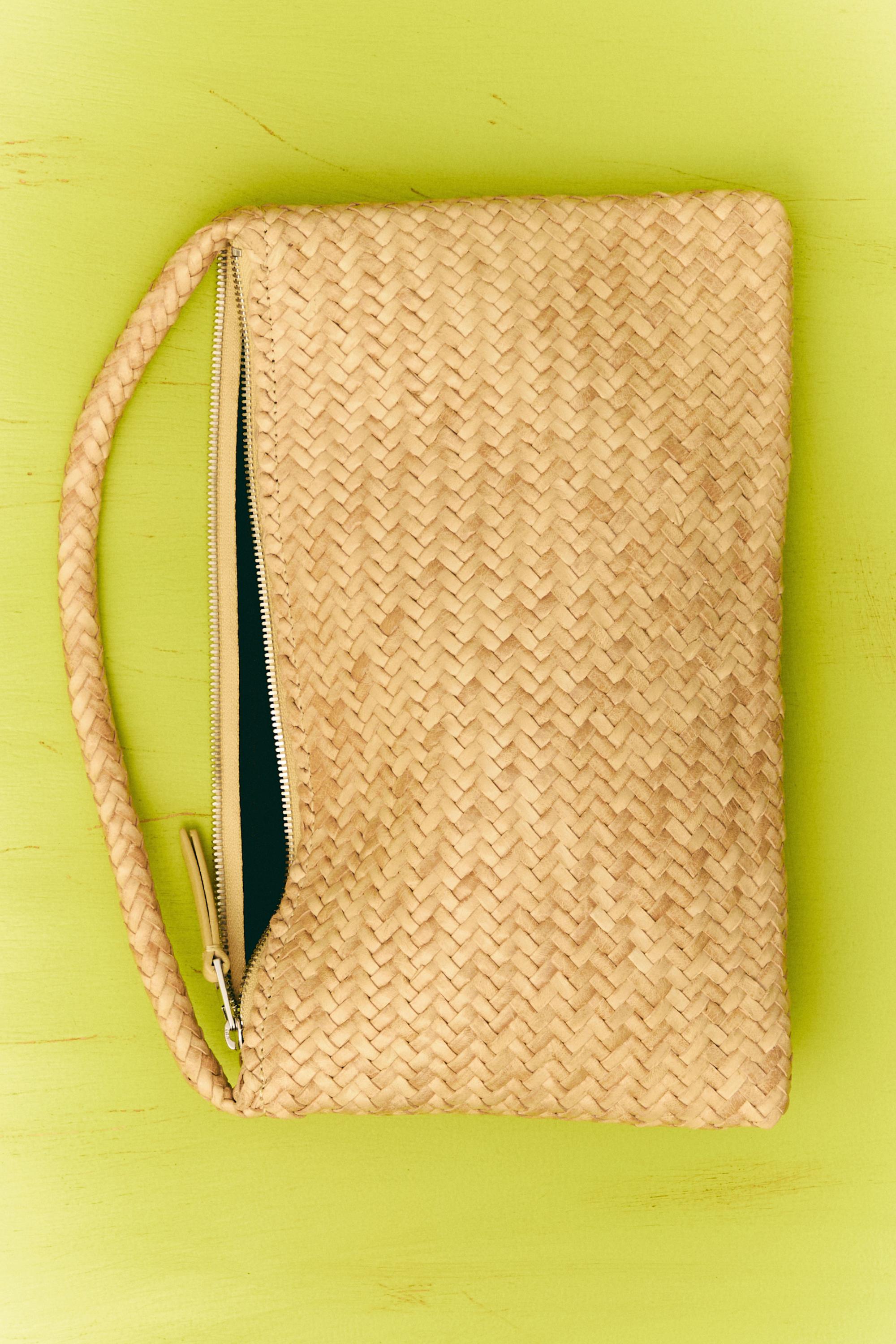 Nappa leather woven croissant bag — WHITE