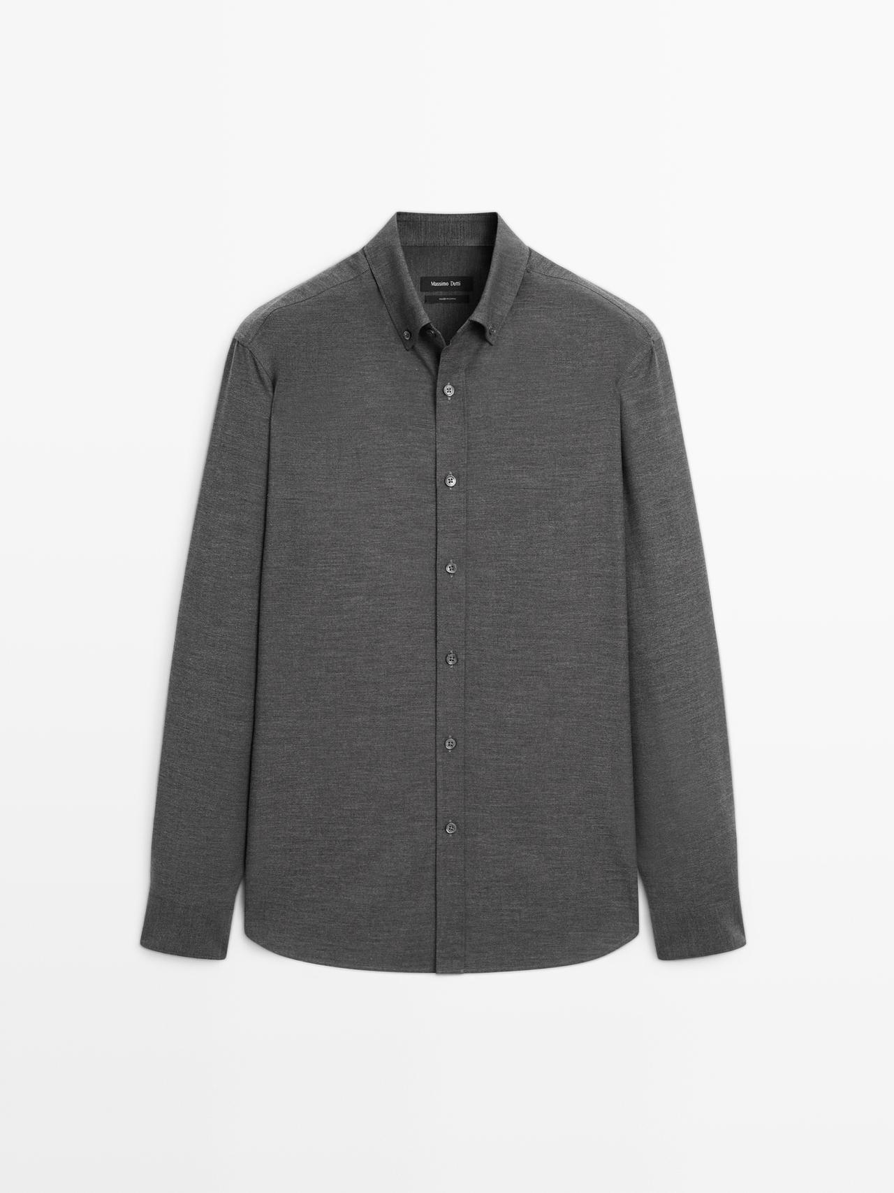 Massimo Dutti - Heren - Zacht Gemêleerd Overhemd Regular Fit - Grijs - Xl