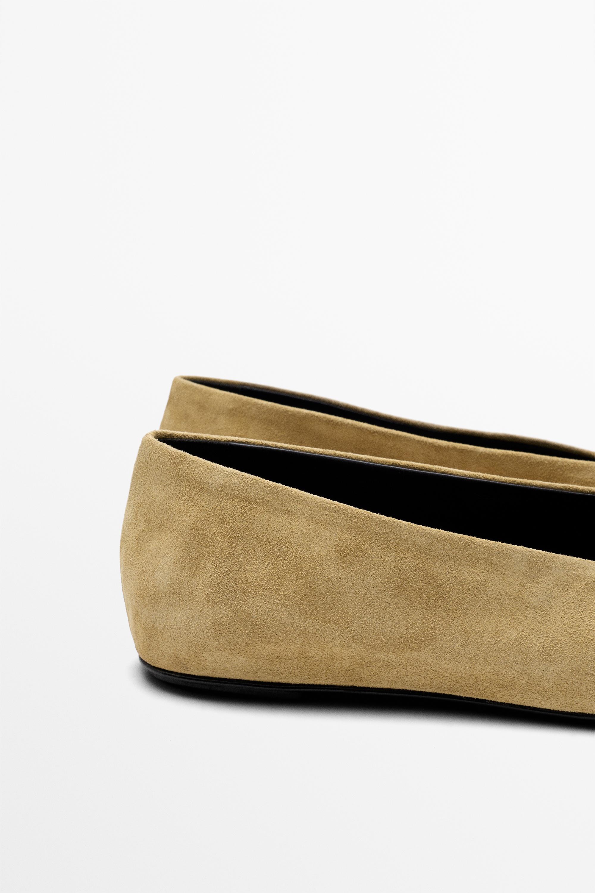 Split leather ballet flats — MUSTARD
