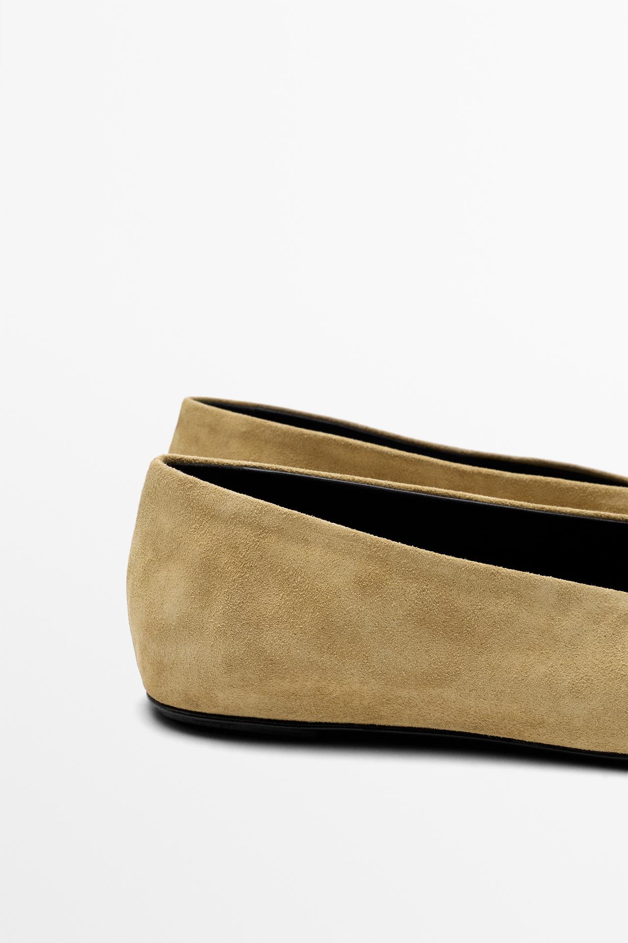 Split leather ballet flats — MUSTARD