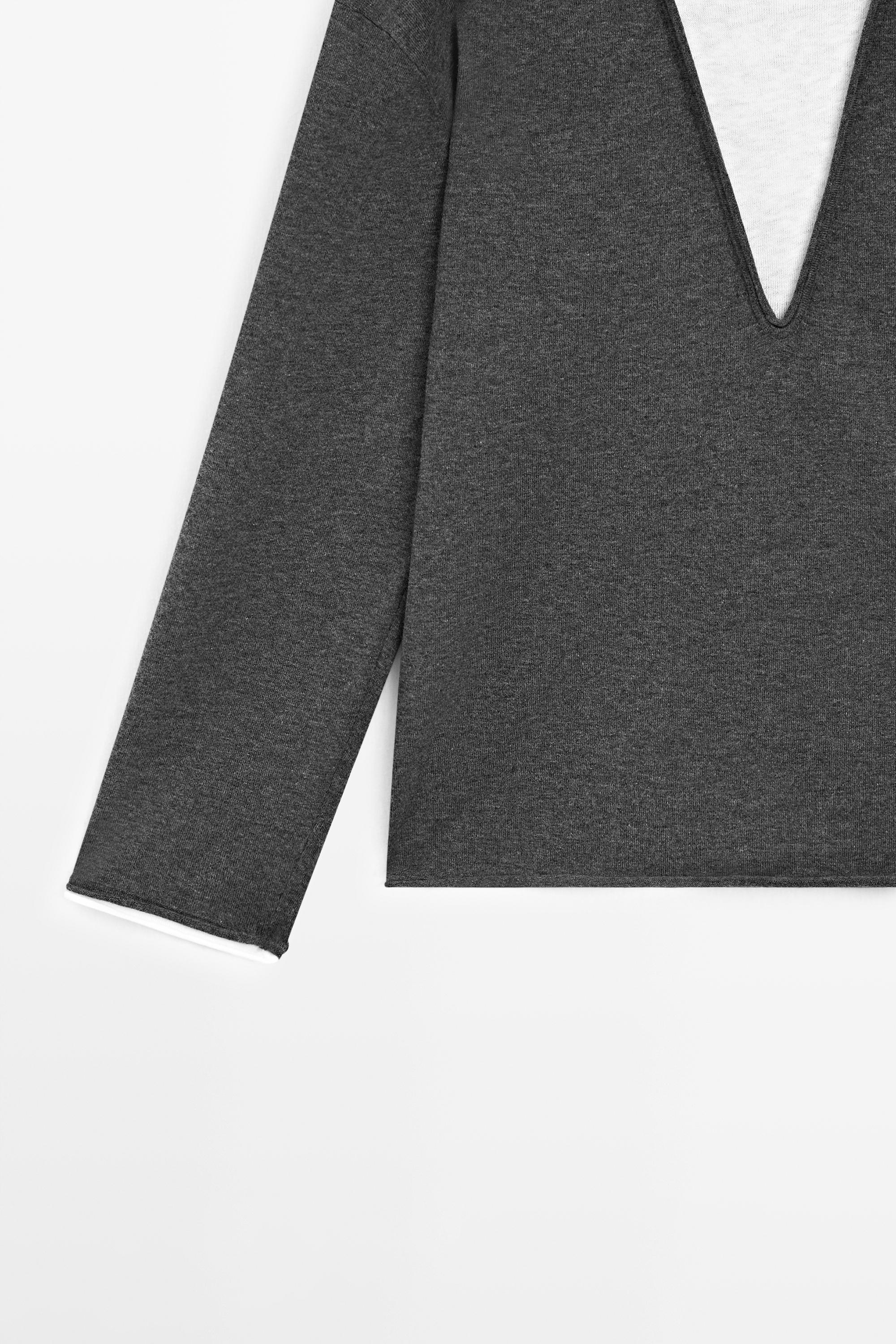 Cotton blend knit sweater with contrast fabric — CHARCOAL