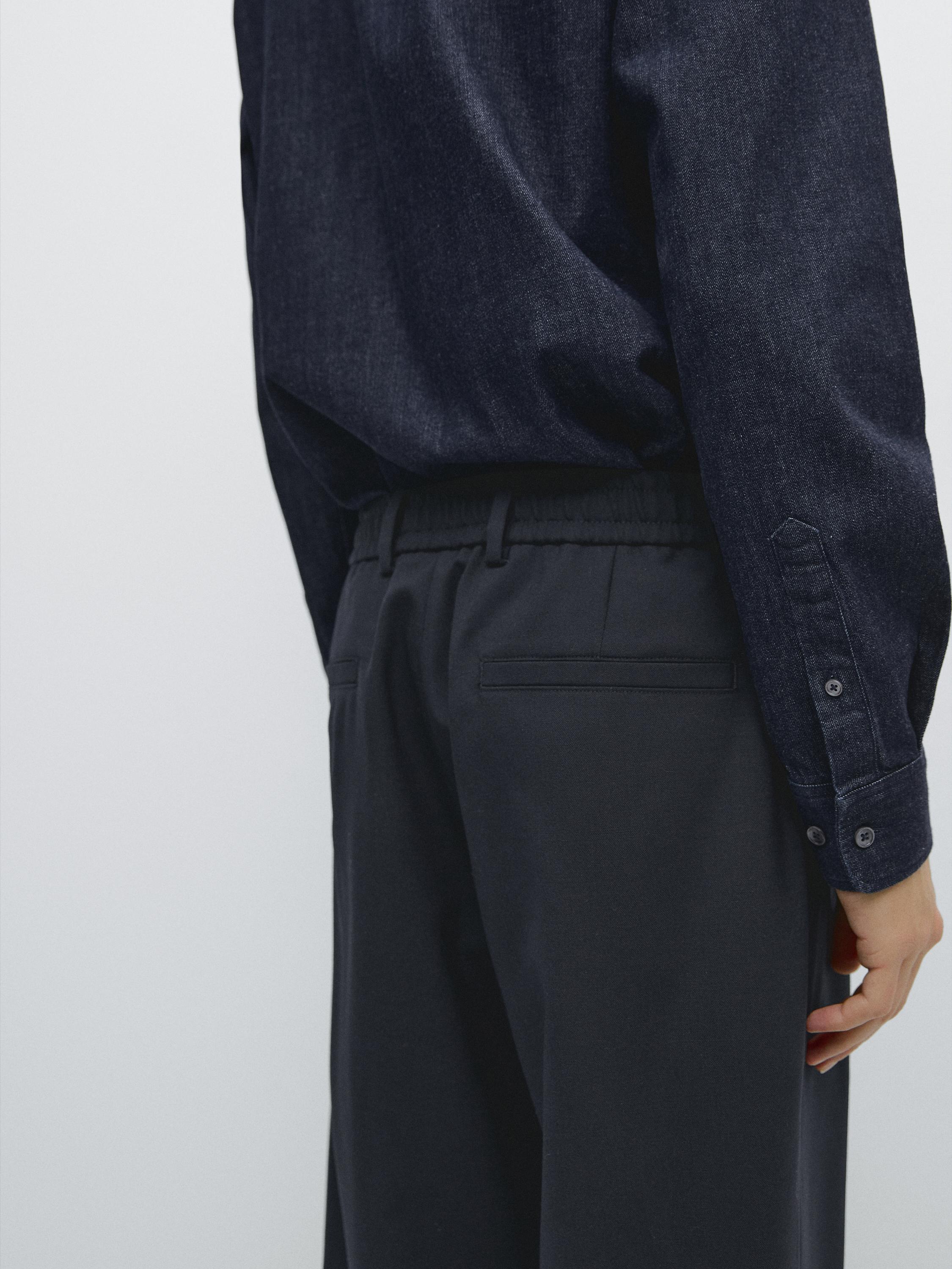 Cool wool textured pants — NAVY BLUE