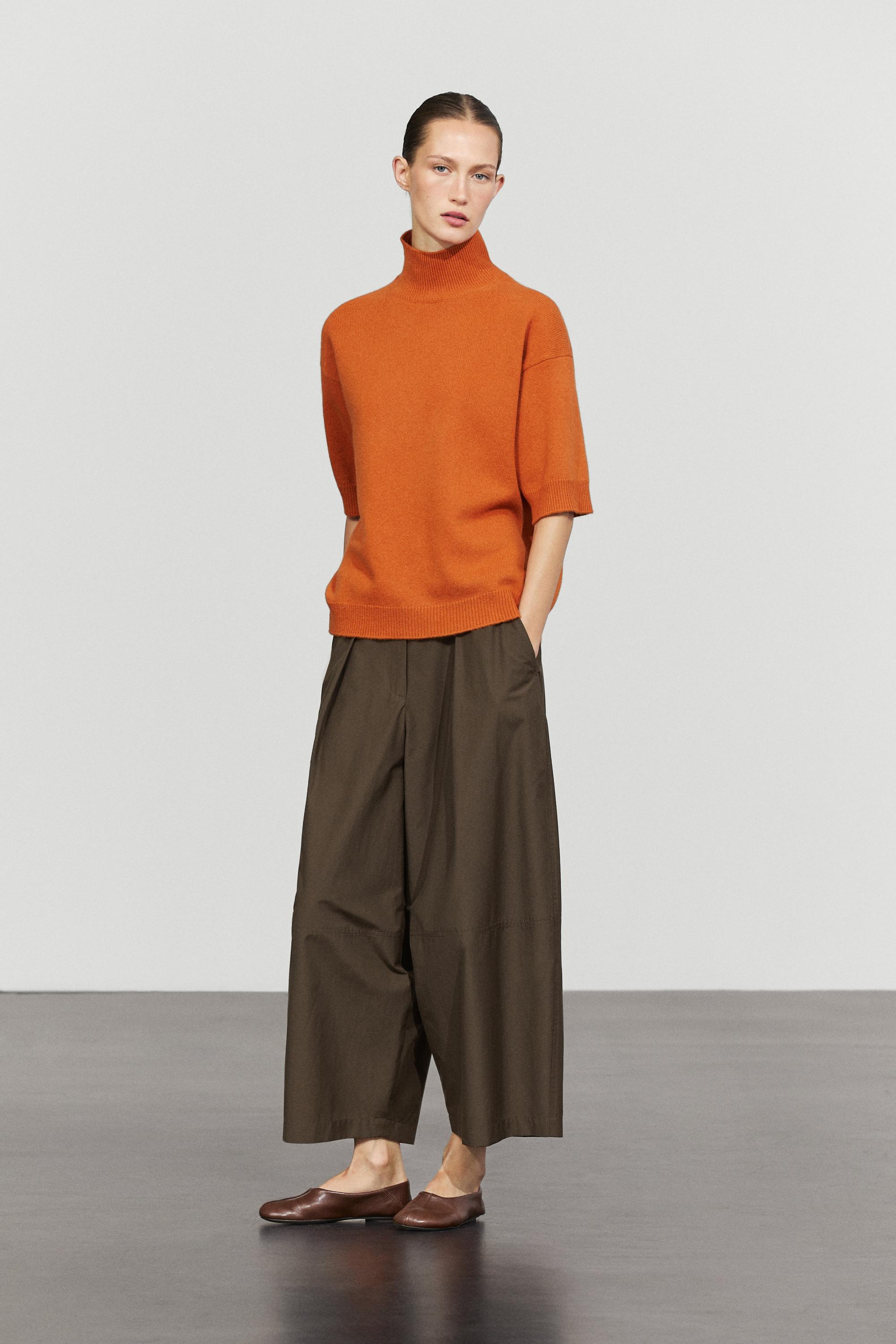 Oversize short sleeve knit sweater — ORANGE