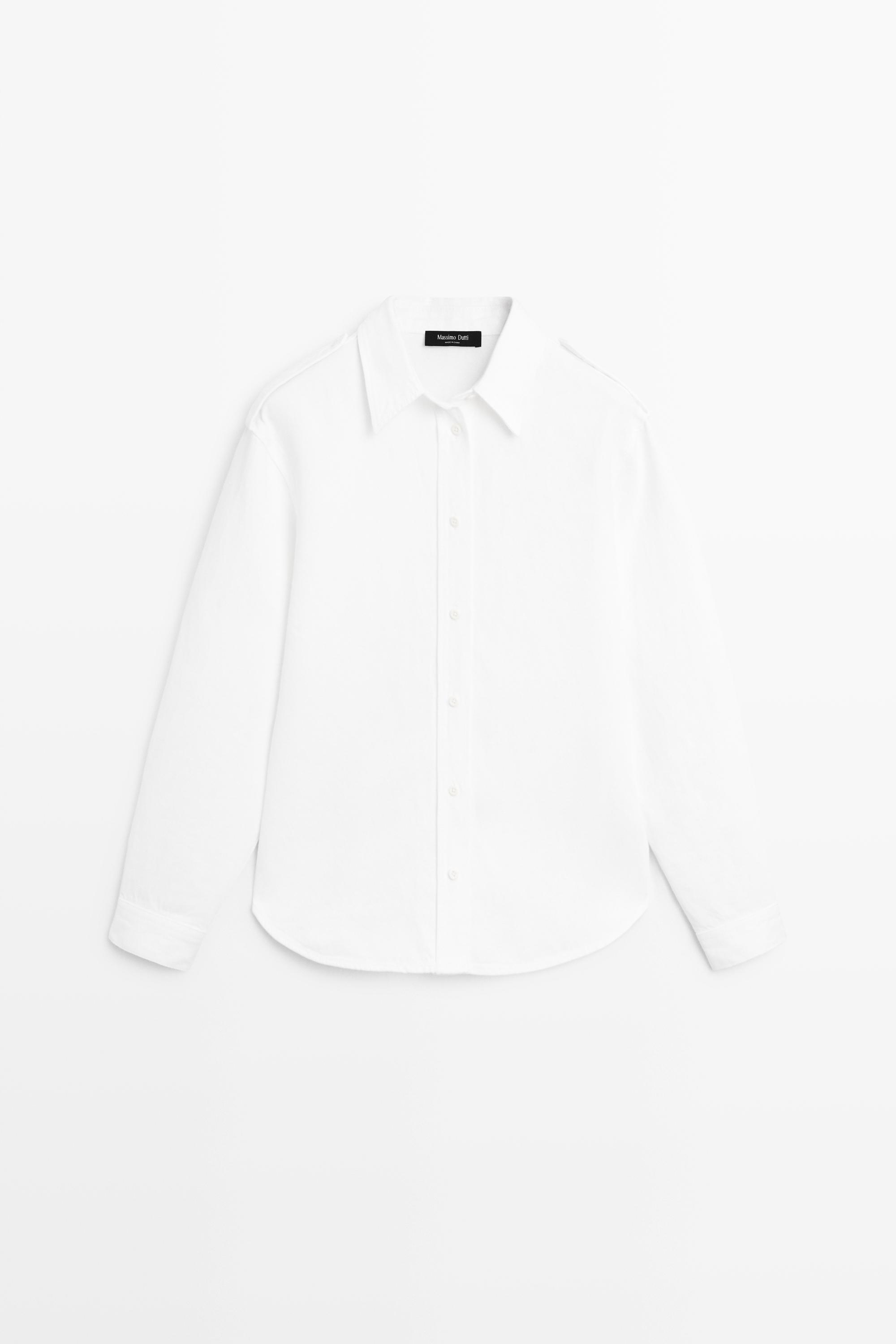 Cotton and linen blend shirt with shoulder detail — Off white