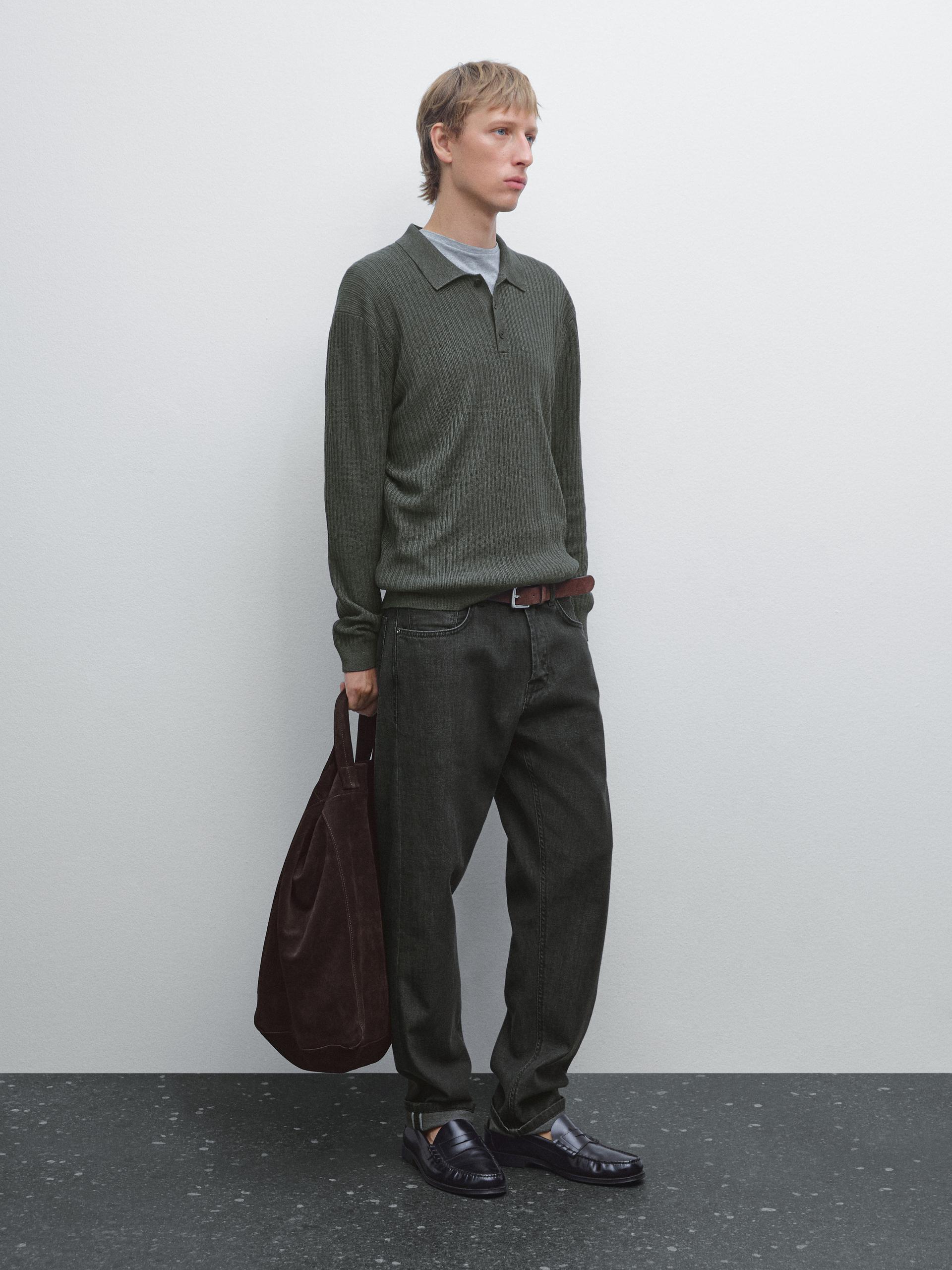 Maglia A Polo In Misto Cotone - Grigio Medio - L - Massimo Dutti - Maschile