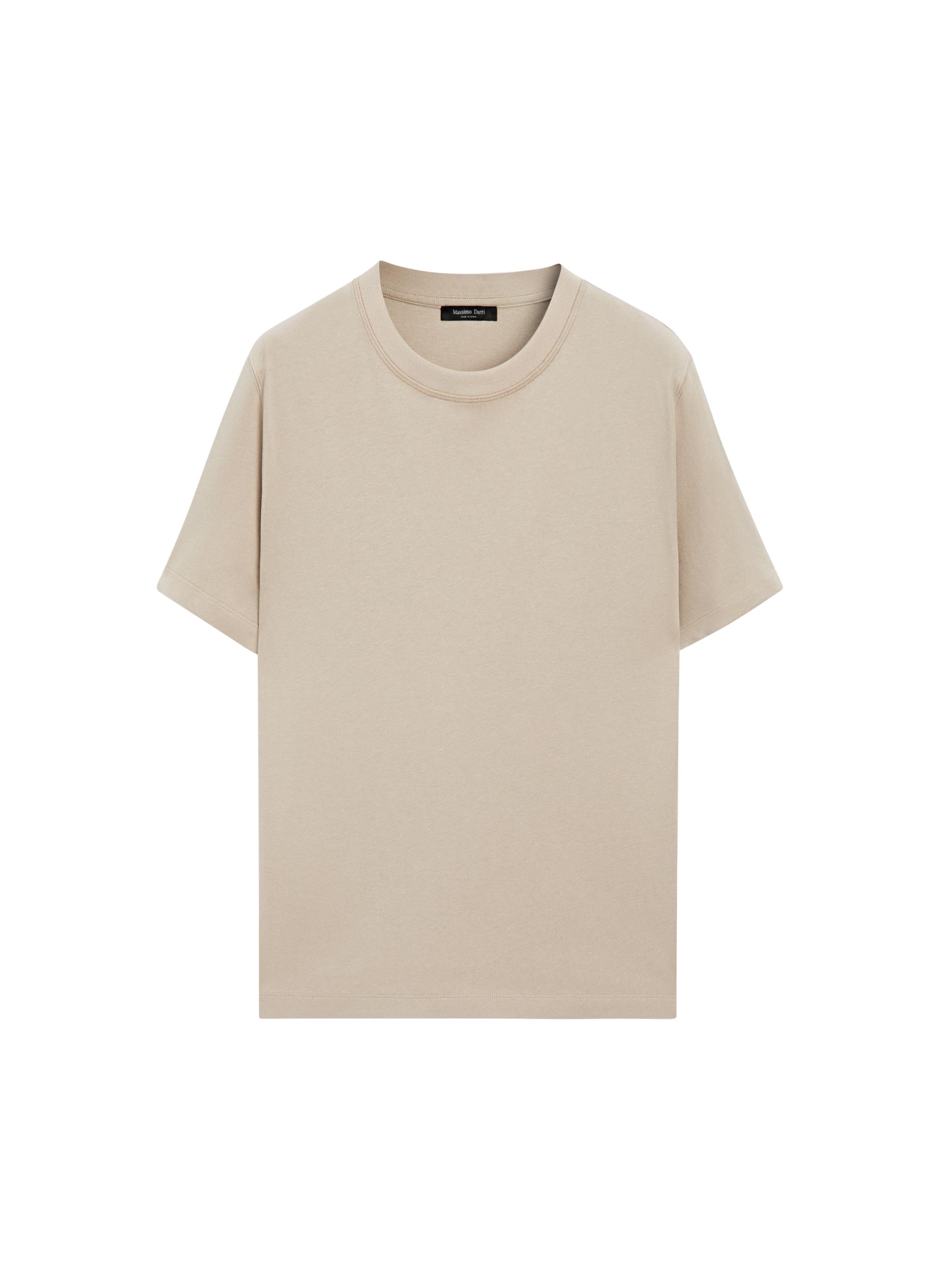 Short sleeve cotton blend T-shirt — SAND