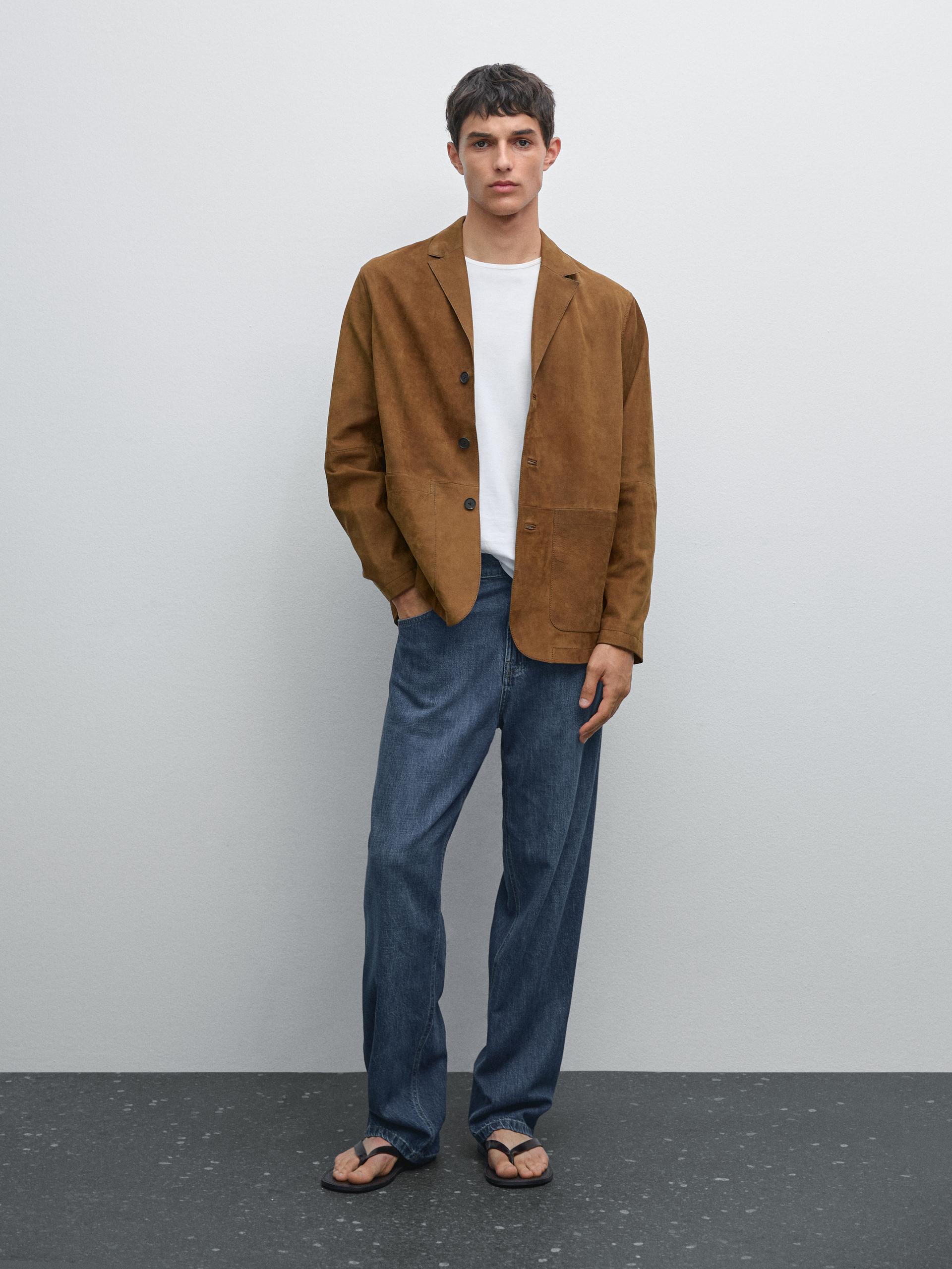 Blazer 100% Pelle Nabuk - Lavato - S - Massimo Dutti - Maschile
