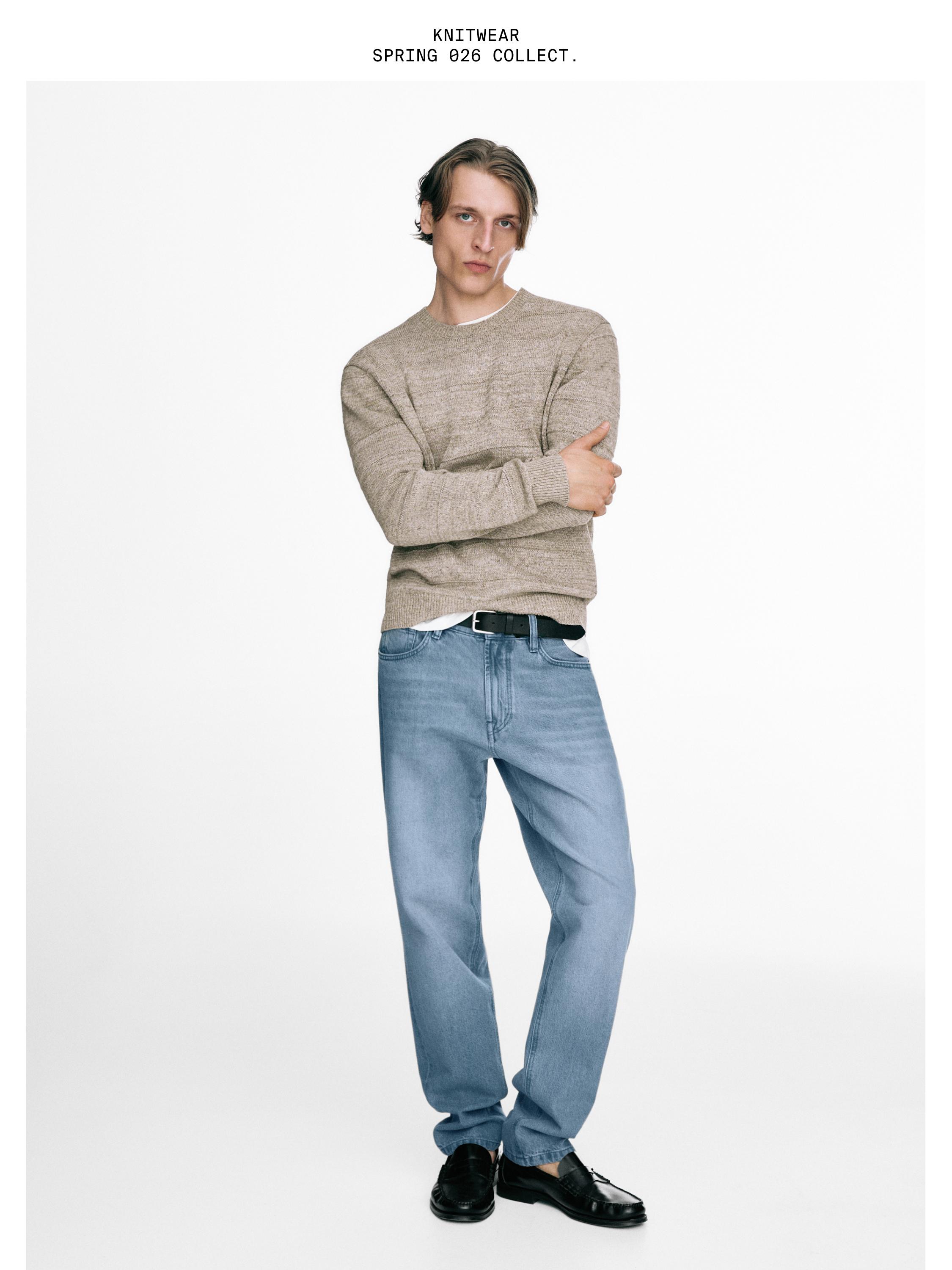 Striped knit crew neck sweater — MINK