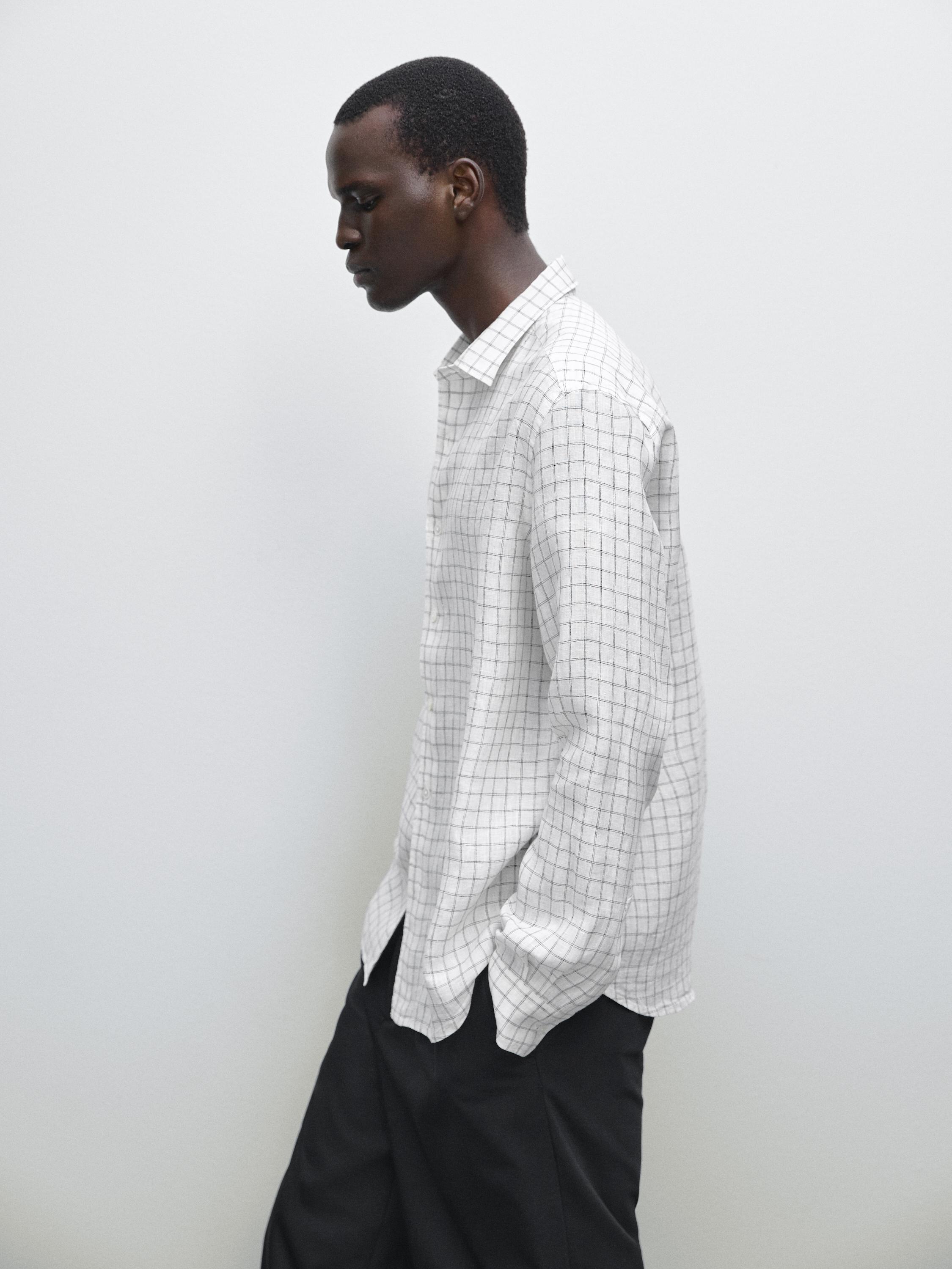 Regular-fit linen check shirt