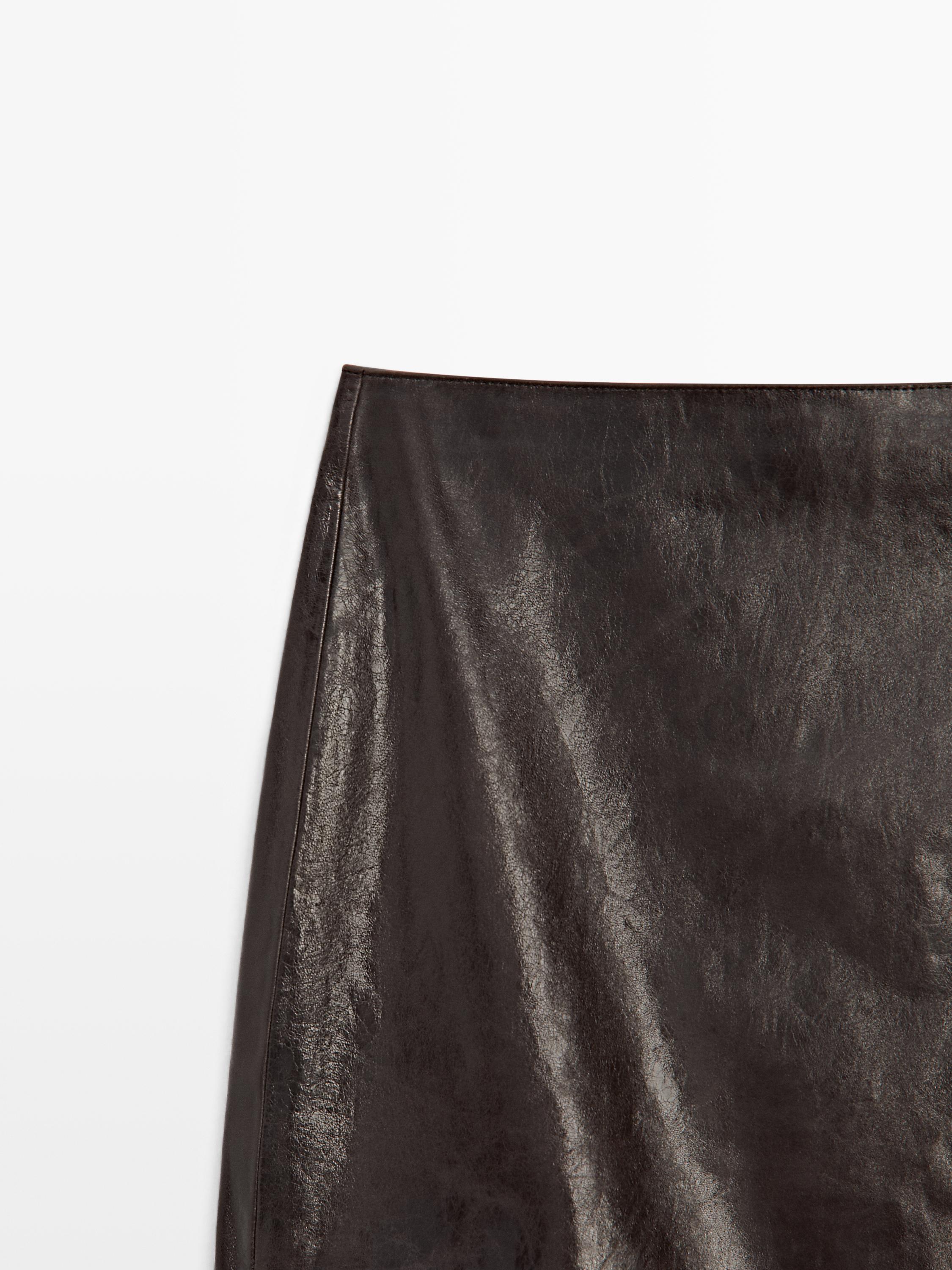 Nappa leather mini skirt — BROWN