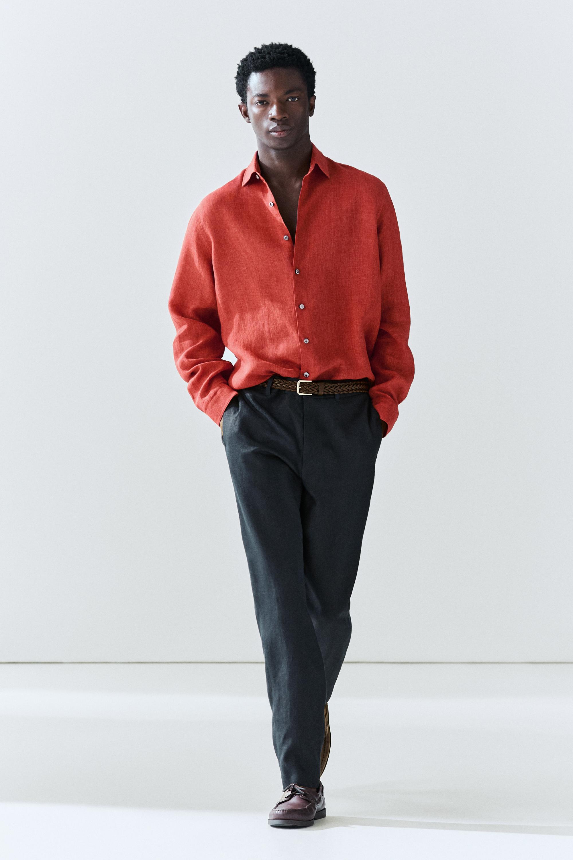 Regular fit 100% linen faded shirt — RED
