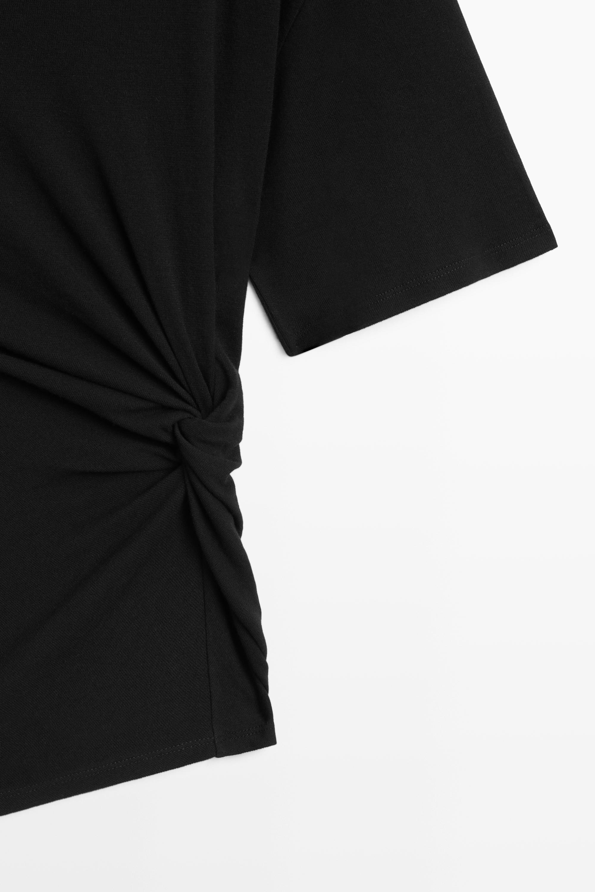 Asymmetric knot-detail T-shirt — BLACK