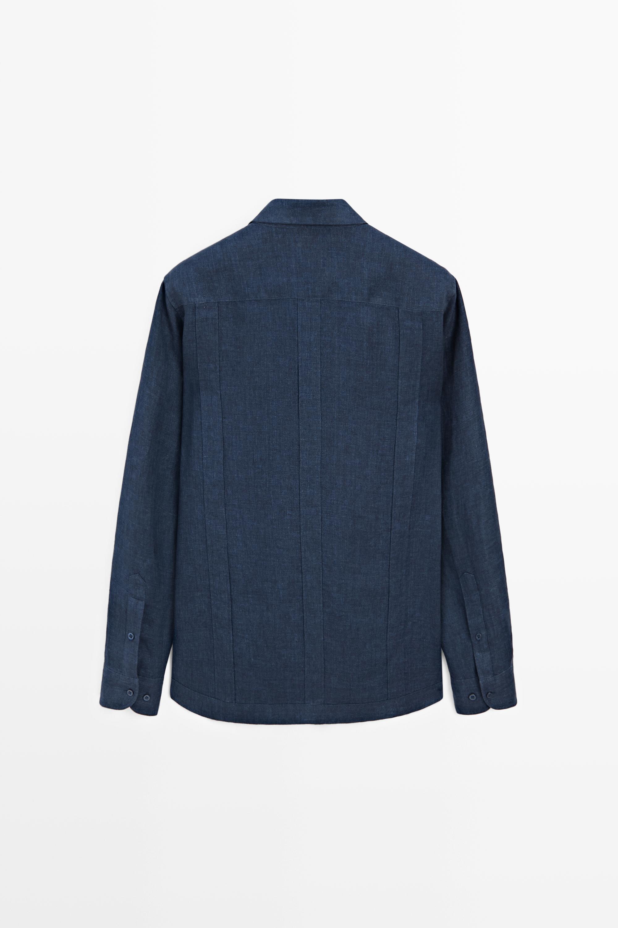 Regular fit 100% linen shirt with pockets — DEEP BLUE