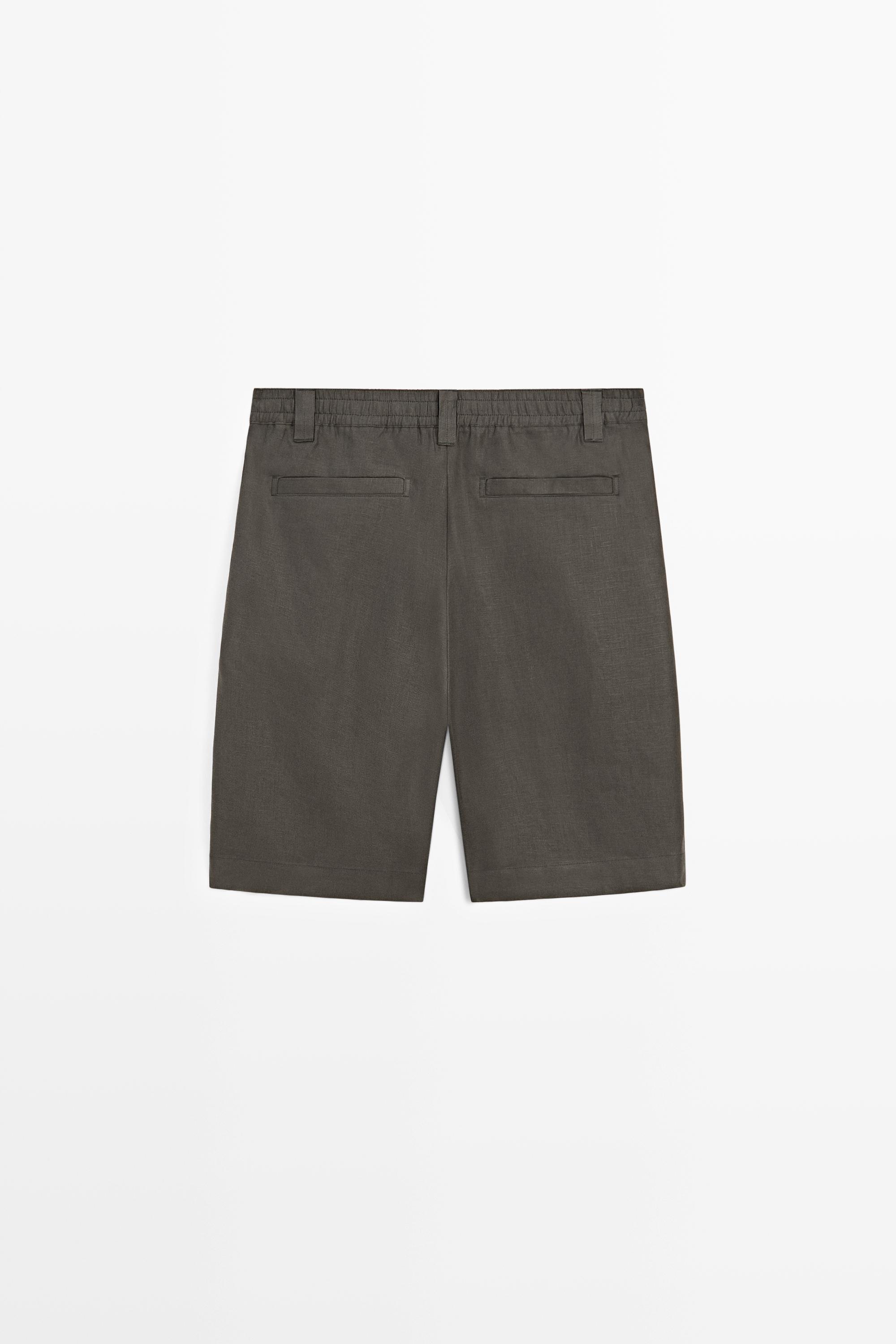 100% linen short Bermuda shorts — KHAKI