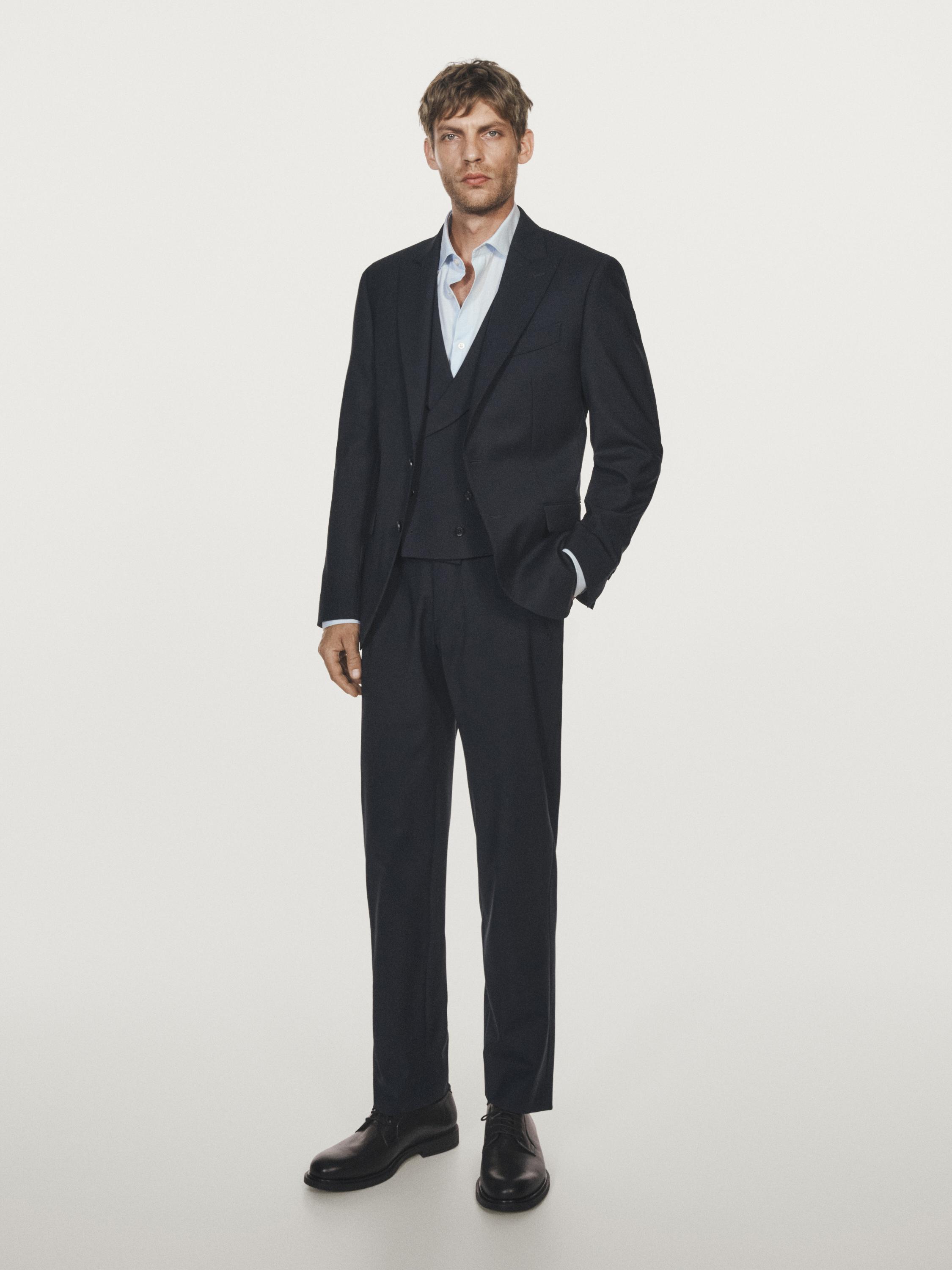 Cool wool blend suit blazer — NAVY BLUE